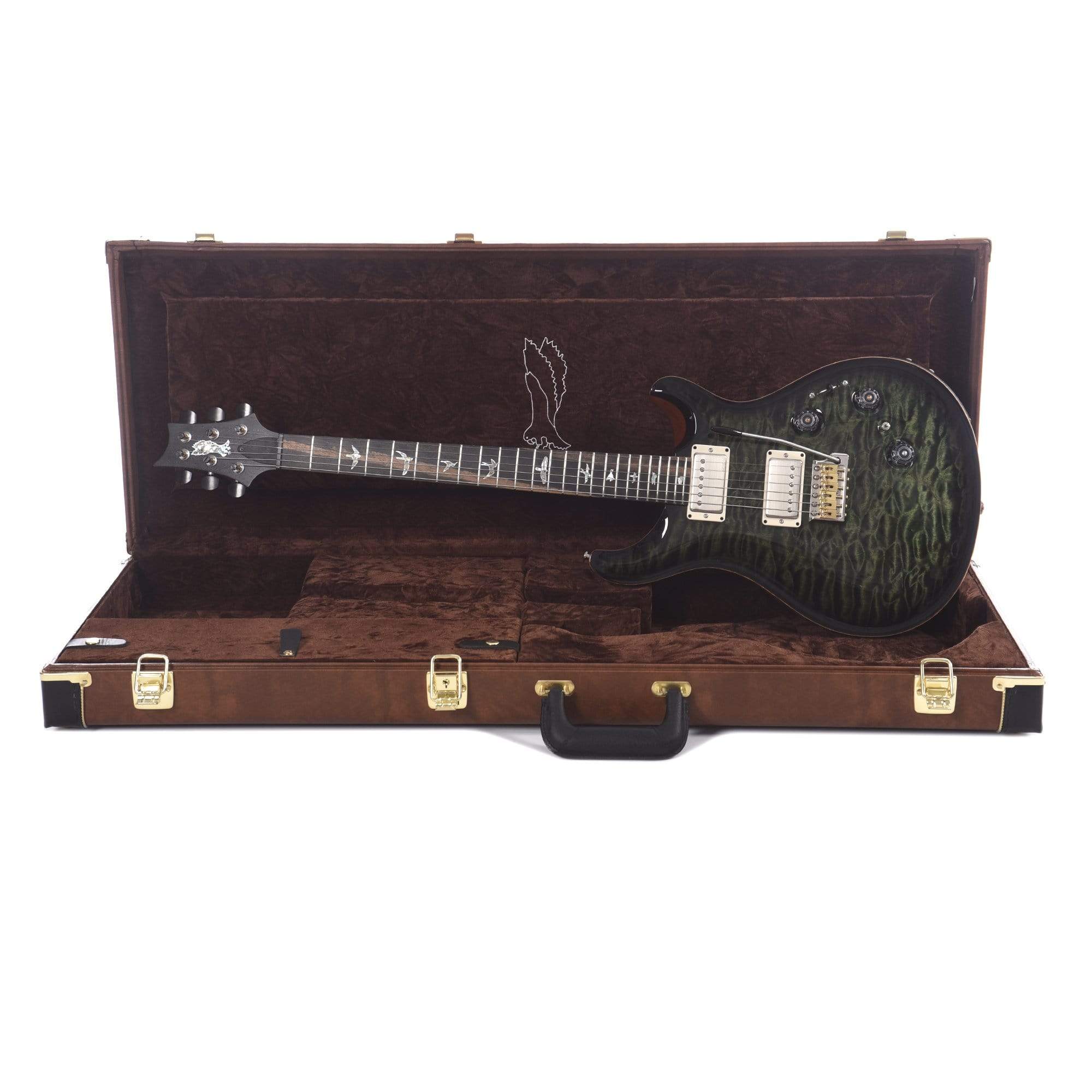 PRS Private Stock #8596 Custom 24 Piezo Sage Smoked Burst 1-Piece Quilted Maple w/Pattern Thin Black Limba Neck & Exotic Ebony Fingerboard Electric Guitars / Solid Body