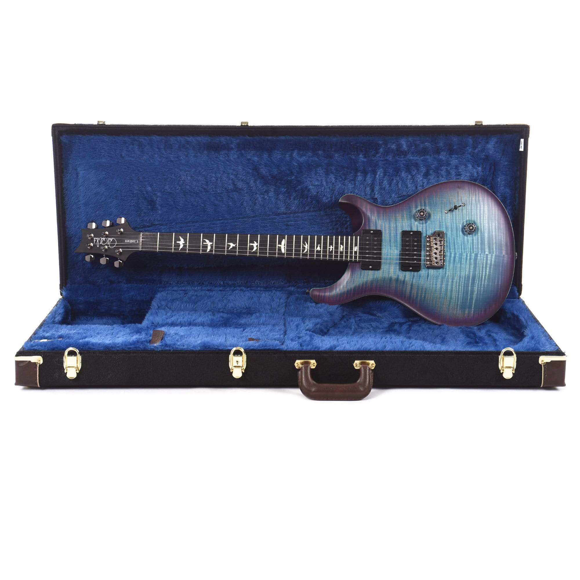 PRS Wood Library Custom 24 10 Top Flame Aquableux Purple Burst Satin w/Pattern Thin Stained Figured Maple Neck & Ebony Fingerboard Electric Guitars / Solid Body