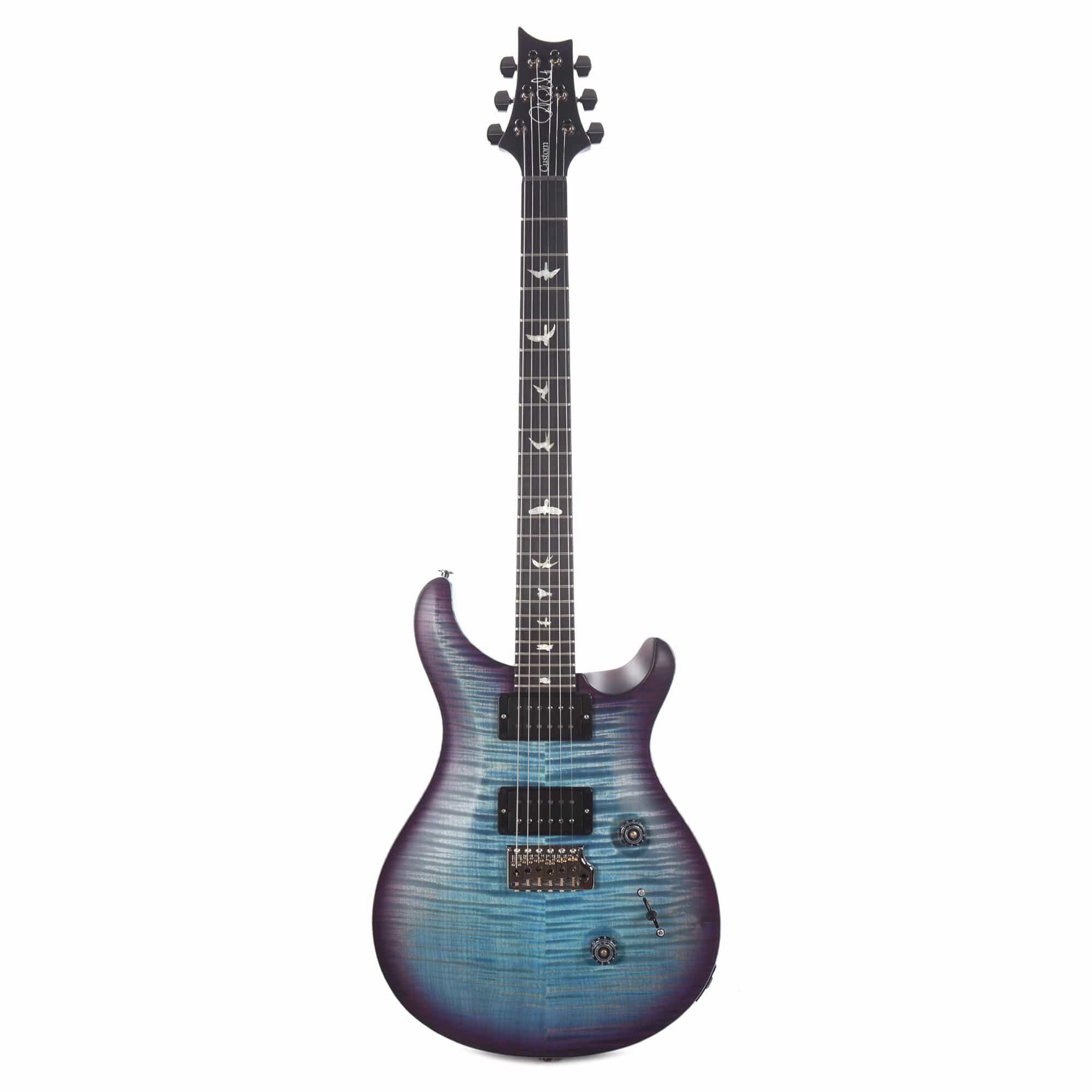 PRS Wood Library Custom 24 10 Top Flame Aquableux Purple Burst Satin w/Pattern Thin Stained Figured Maple Neck & Ebony Fingerboard Electric Guitars / Solid Body