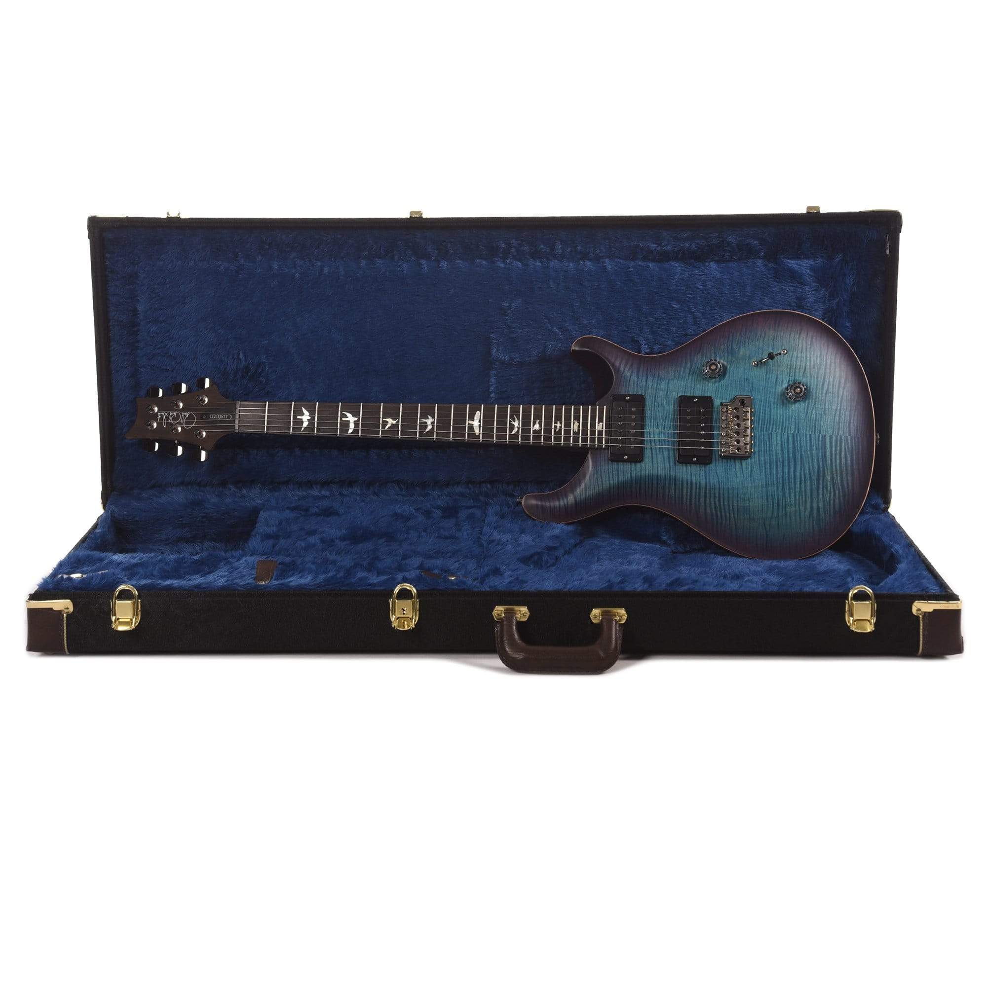 PRS Wood Library Custom 24 10 Top Flame Aquableux Purple Burst Satin w/Pattern Thin Torrefied Maple Neck & Brazilian Rosewood Fingerboard Electric Guitars / Solid Body