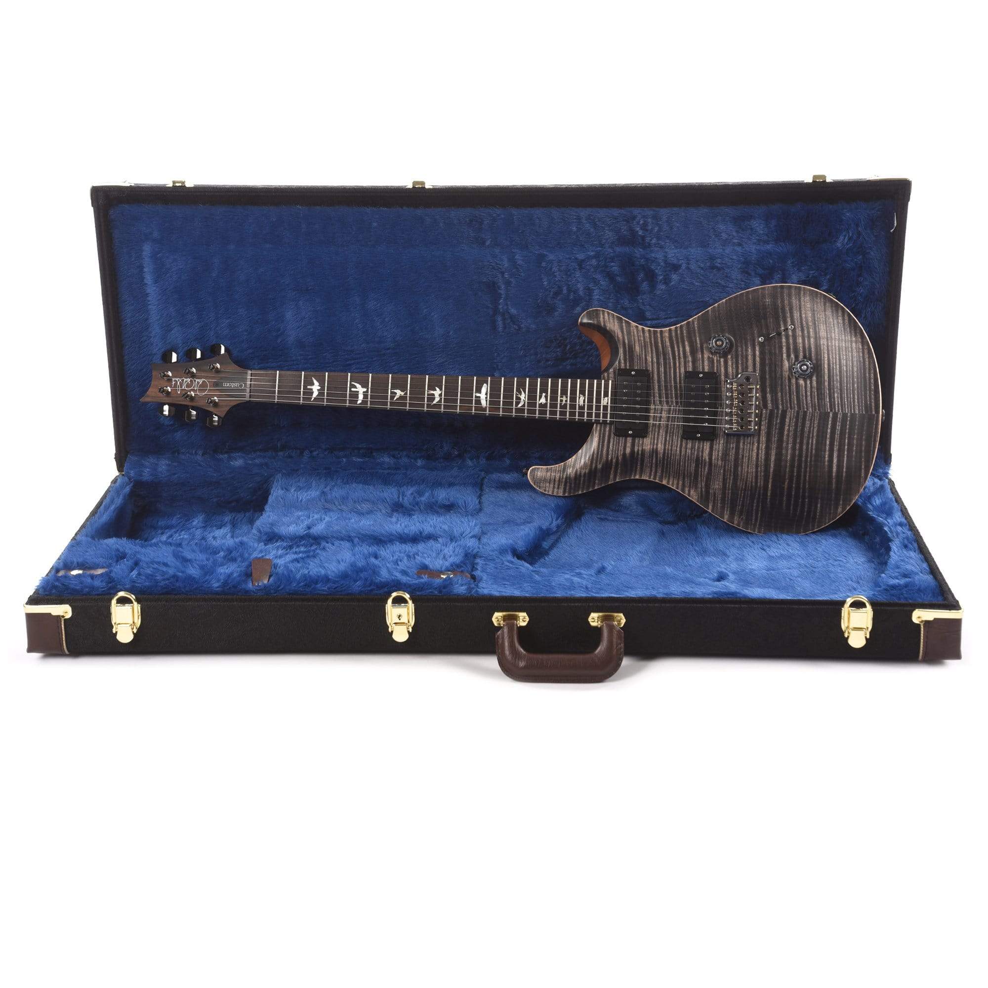 PRS Wood Library Custom 24 10 Top Flame Charcoal Satin w/Pattern Thin Torrefied Maple Neck & Brazilian Rosewood Fingerboard Electric Guitars / Solid Body