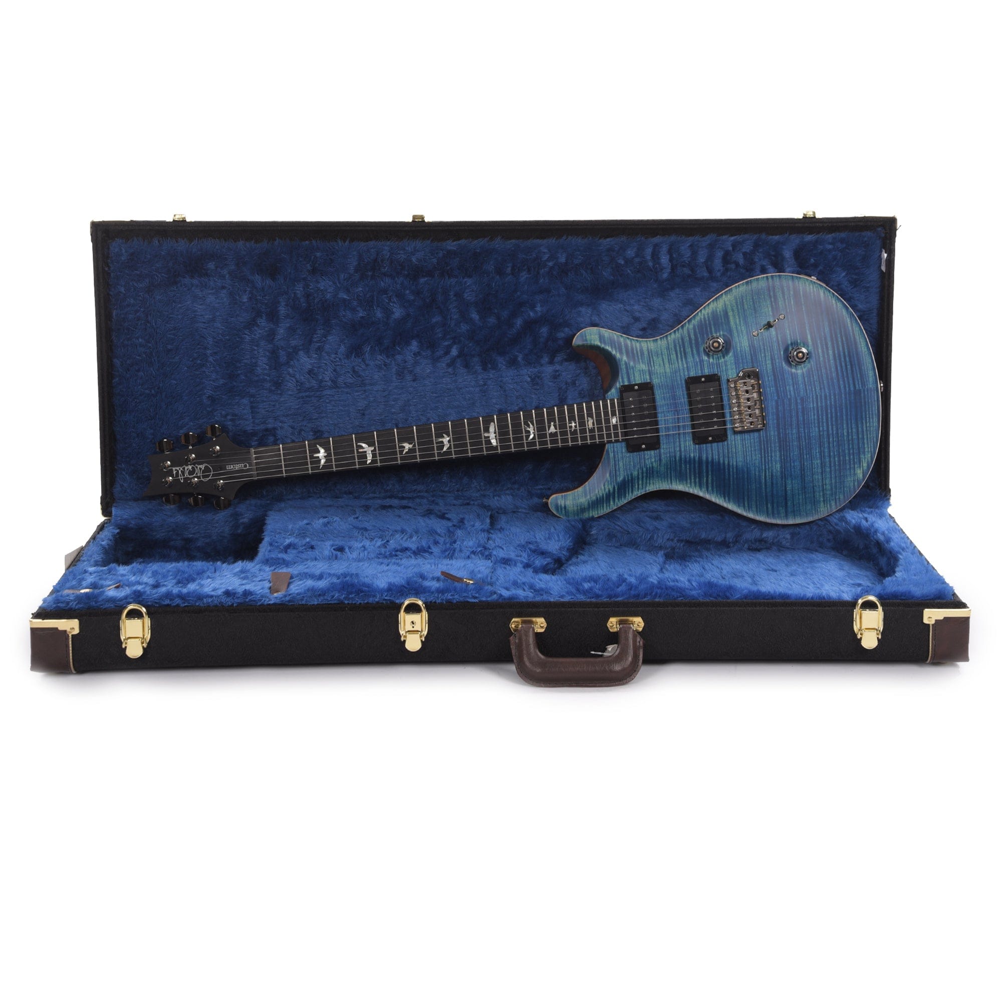 PRS Wood Library Custom 24 10 Top Flame River Blue Satin w/Pattern Thin Stained Figured Maple Neck & Ebony Fingerboard Electric Guitars / Solid Body