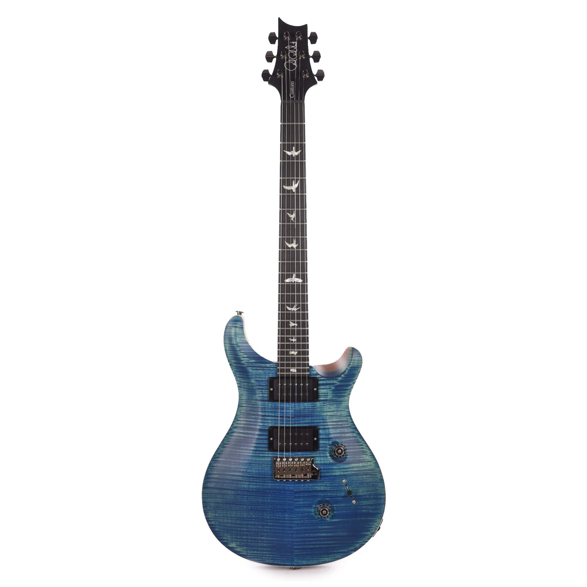 PRS Wood Library Custom 24 10 Top Flame River Blue Satin w/Pattern Thin Stained Figured Maple Neck & Ebony Fingerboard Electric Guitars / Solid Body