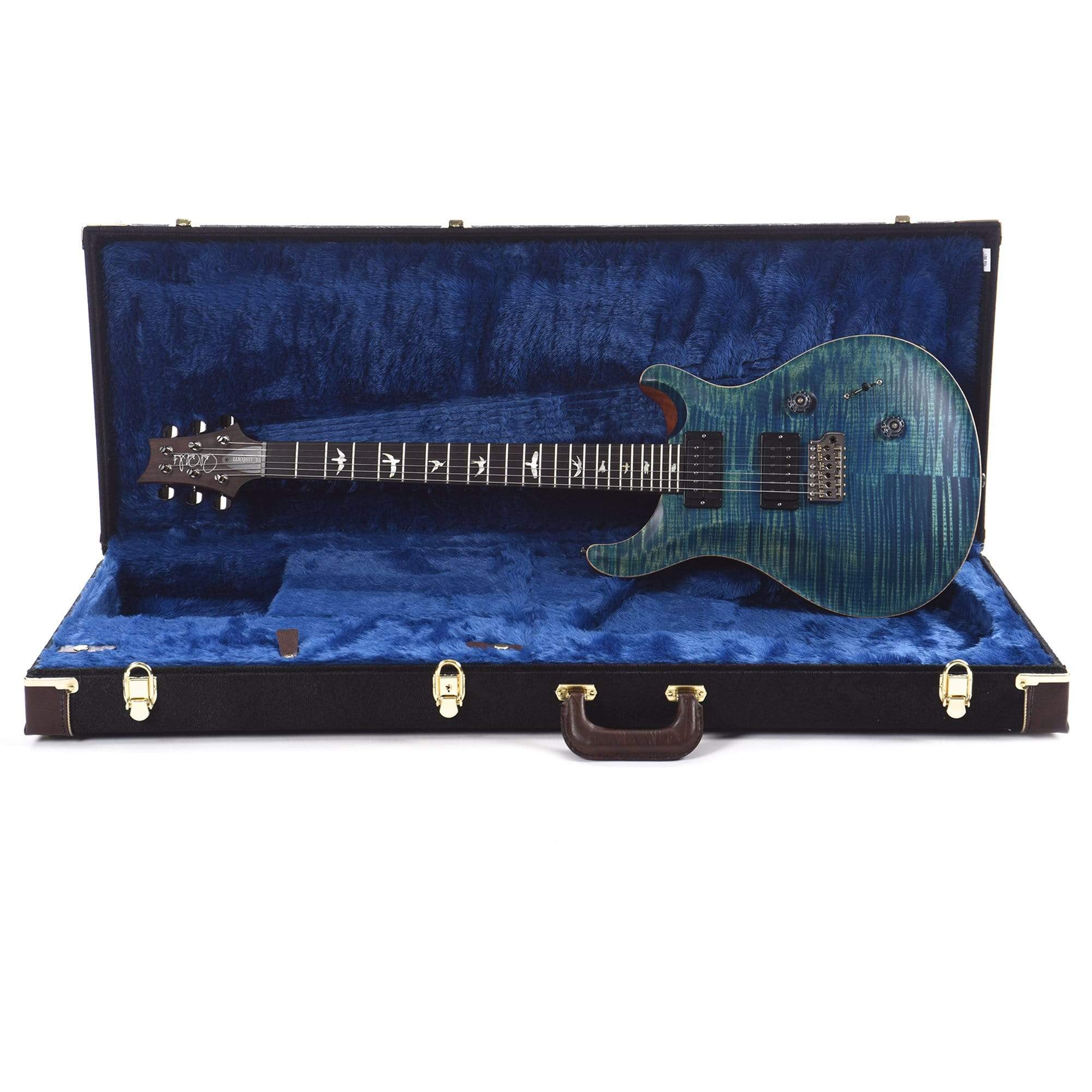 PRS Wood Library Custom 24 10 Top Flame River Blue Satin w/Pattern Thin Torrefied Maple Neck & Brazilian Rosewood Fingerboard Electric Guitars / Solid Body
