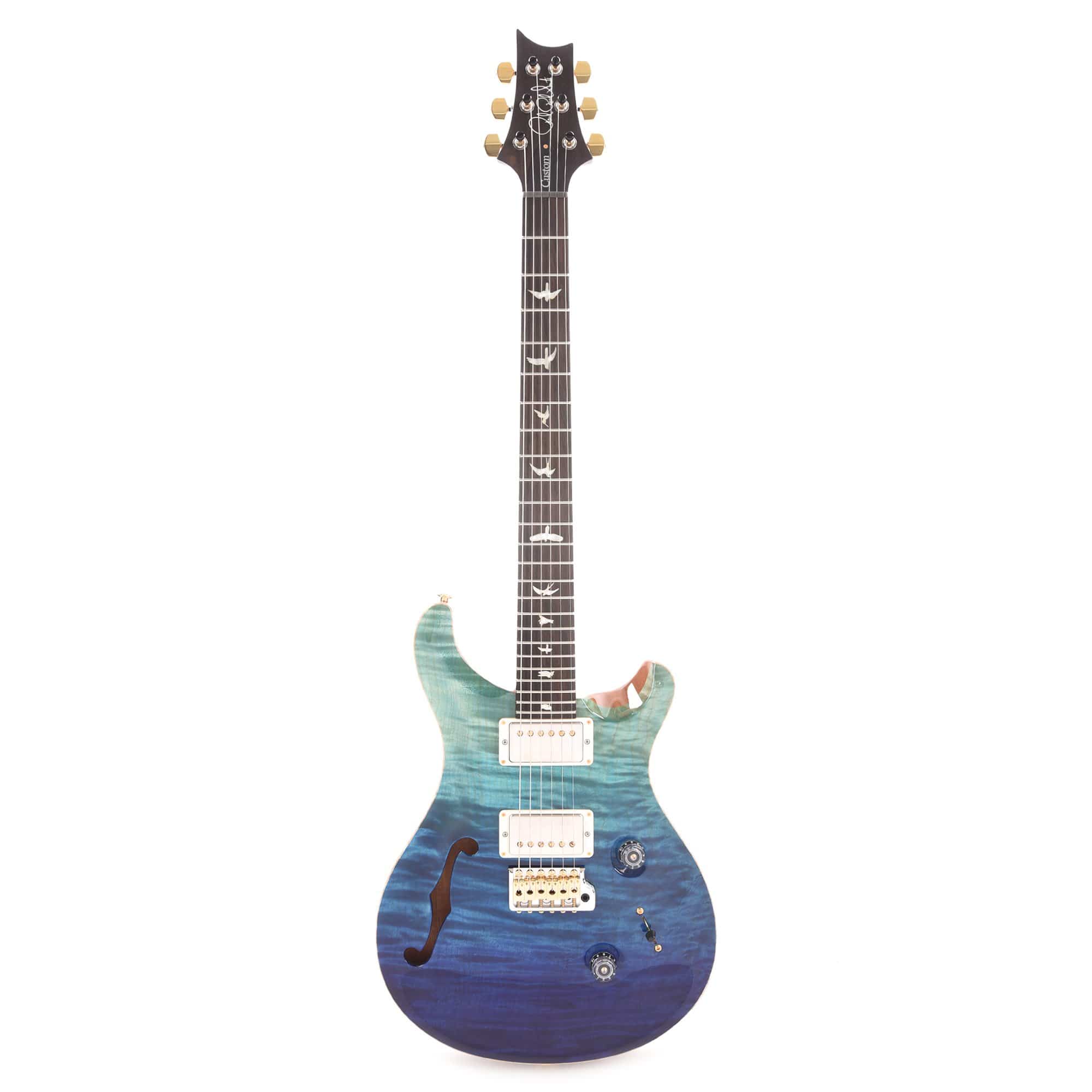 PRS Wood Library Custom 24 Semi-Hollow 10 Top Flame Blue Fade One-Piece Top w/Torrefied Maple Neck & Brazilian Rosewood Fingerboard Electric Guitars / Solid Body
