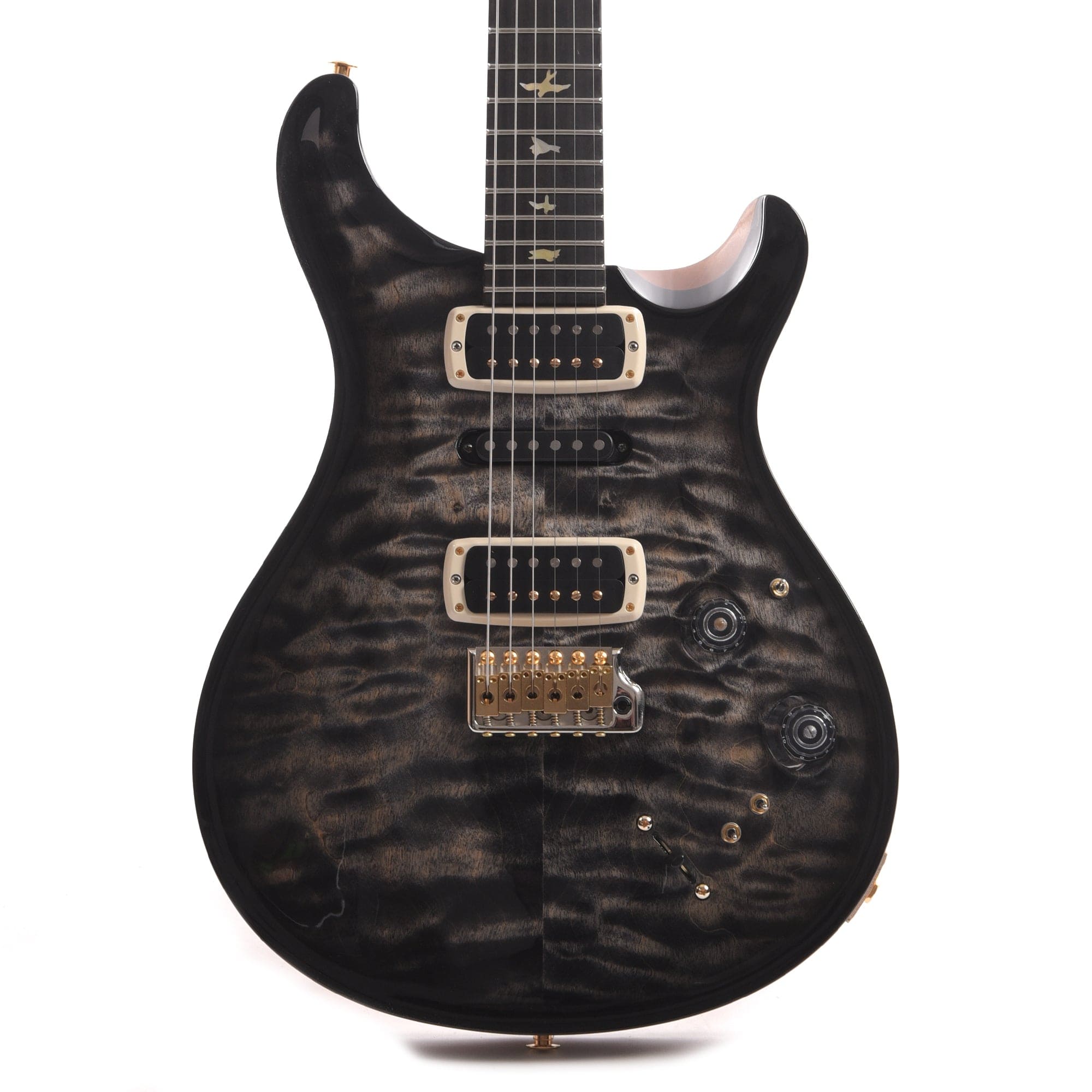 PRS Wood Library Modern Eagle V 10-Top Quilt Trampas Green Fade Micro Burst Blue Binding w/Ebony Fingerboard & Stained Figured Maple Neck Electric Guitars / Solid Body