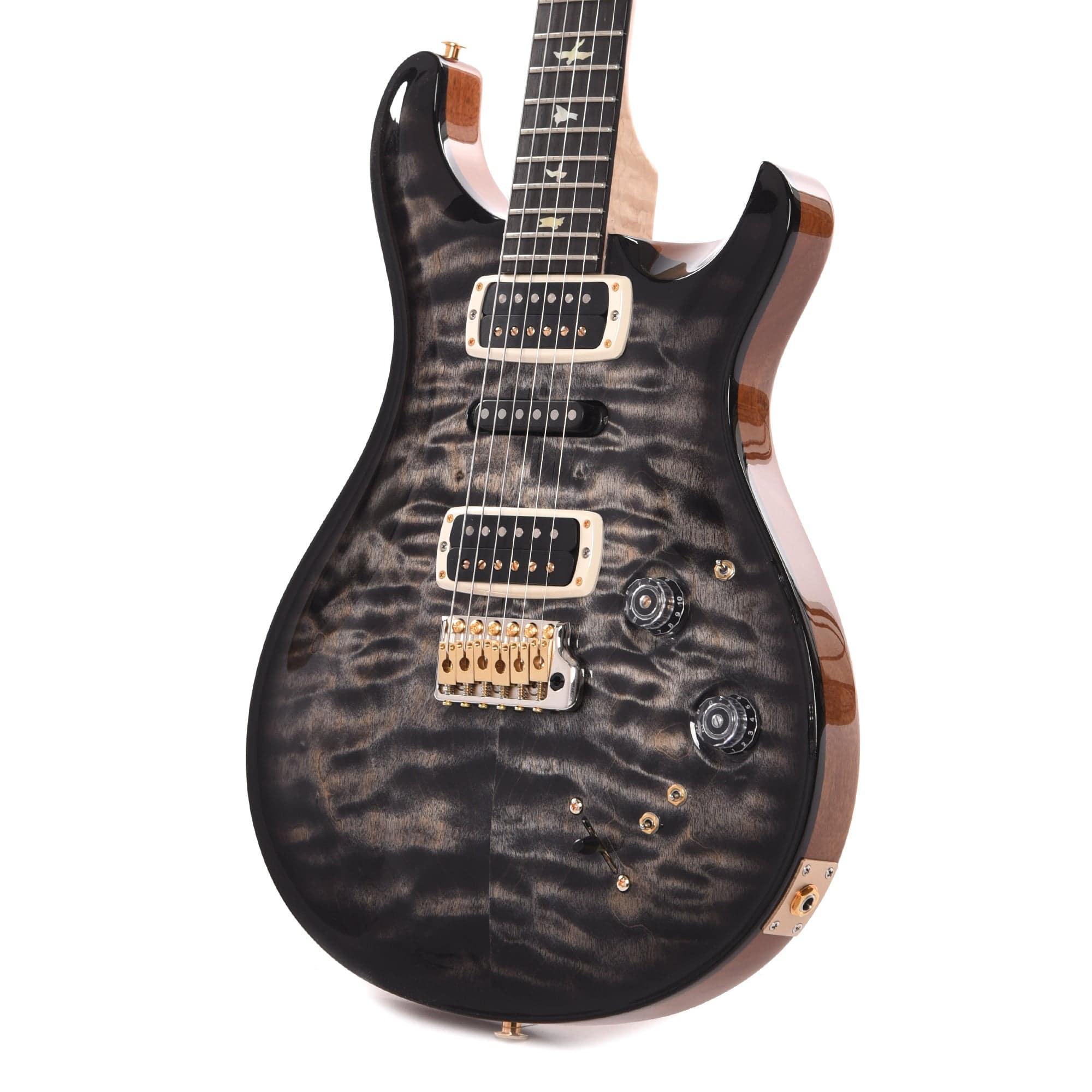 PRS Wood Library Modern Eagle V 10-Top Quilt Trampas Green Fade Micro Burst Blue Binding w/Ebony Fingerboard & Stained Figured Maple Neck Electric Guitars / Solid Body