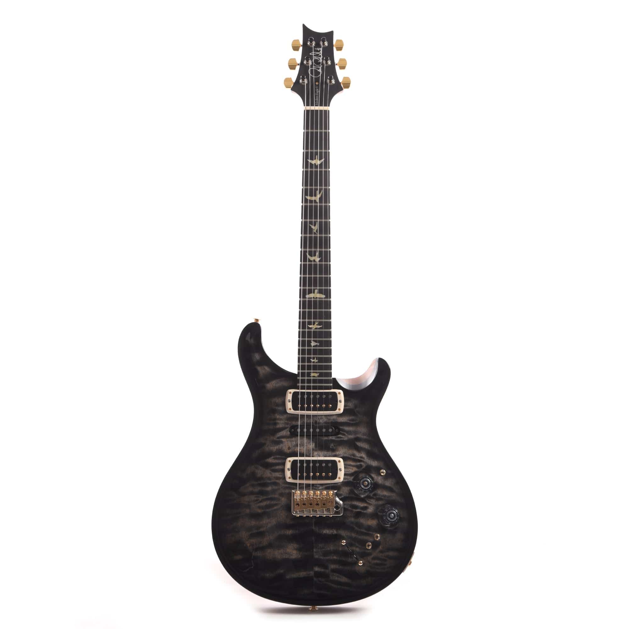 PRS Wood Library Modern Eagle V 10-Top Quilt Trampas Green Fade Micro Burst Blue Binding w/Ebony Fingerboard & Stained Figured Maple Neck Electric Guitars / Solid Body