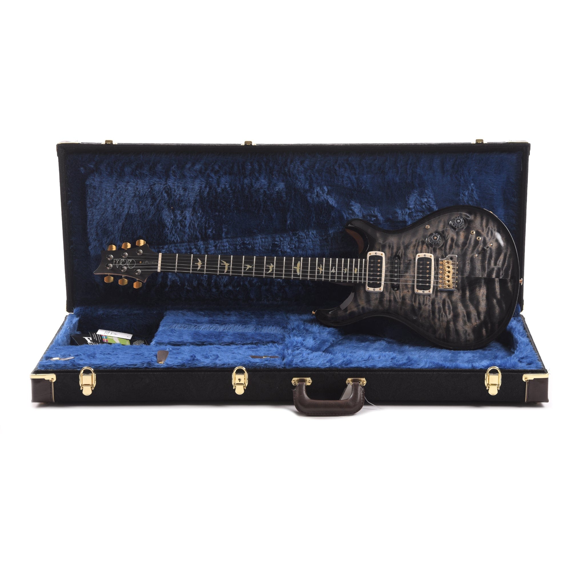 PRS Wood Library Modern Eagle V 10-Top Quilt Trampas Green Fade Micro Burst Blue Binding w/Ebony Fingerboard & Stained Figured Maple Neck Electric Guitars / Solid Body