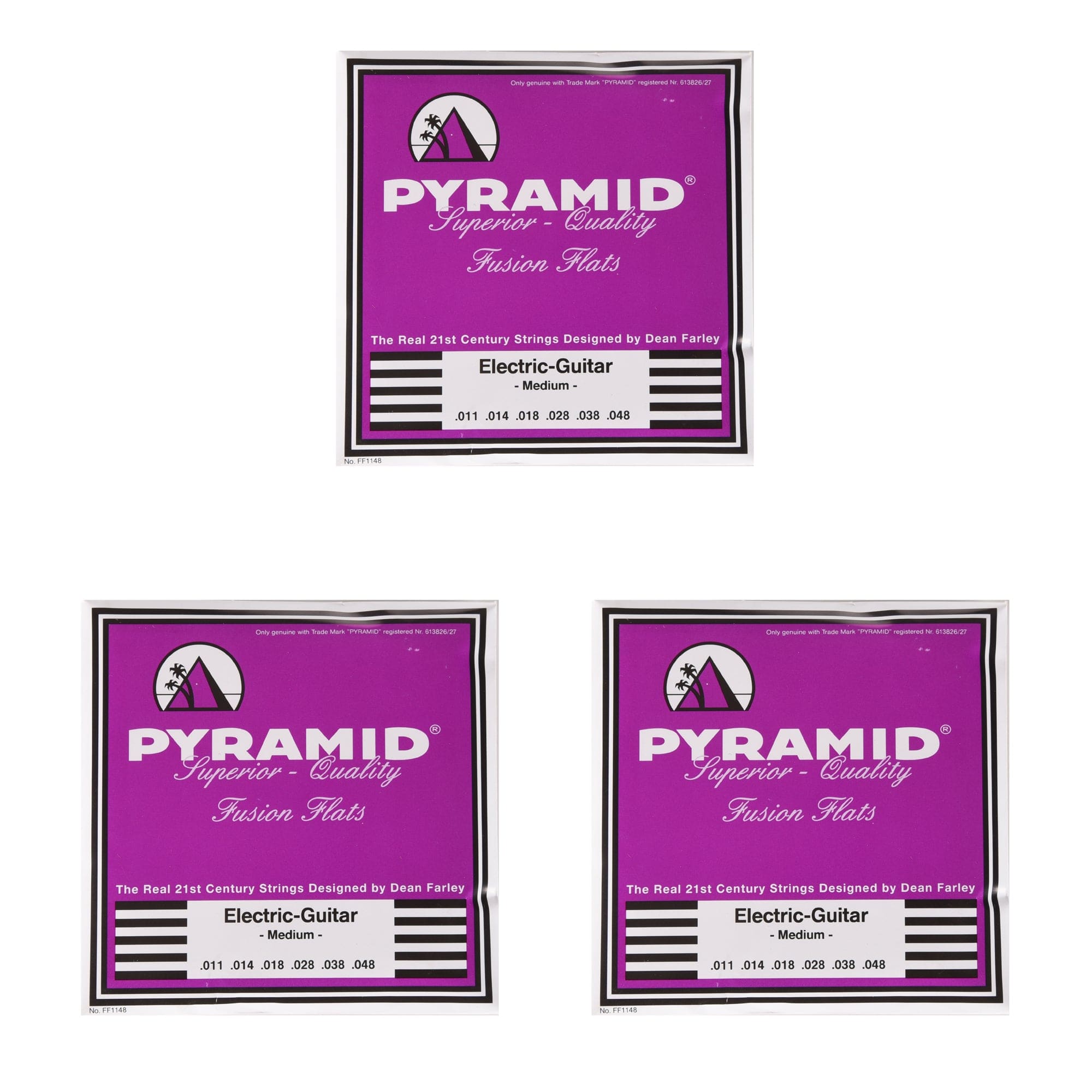 Pyramid Fusion Flats Chrome-Nickel Flatwound Guitar Strings Medium 11-48 3 Pack Bundle Accessories / Straps