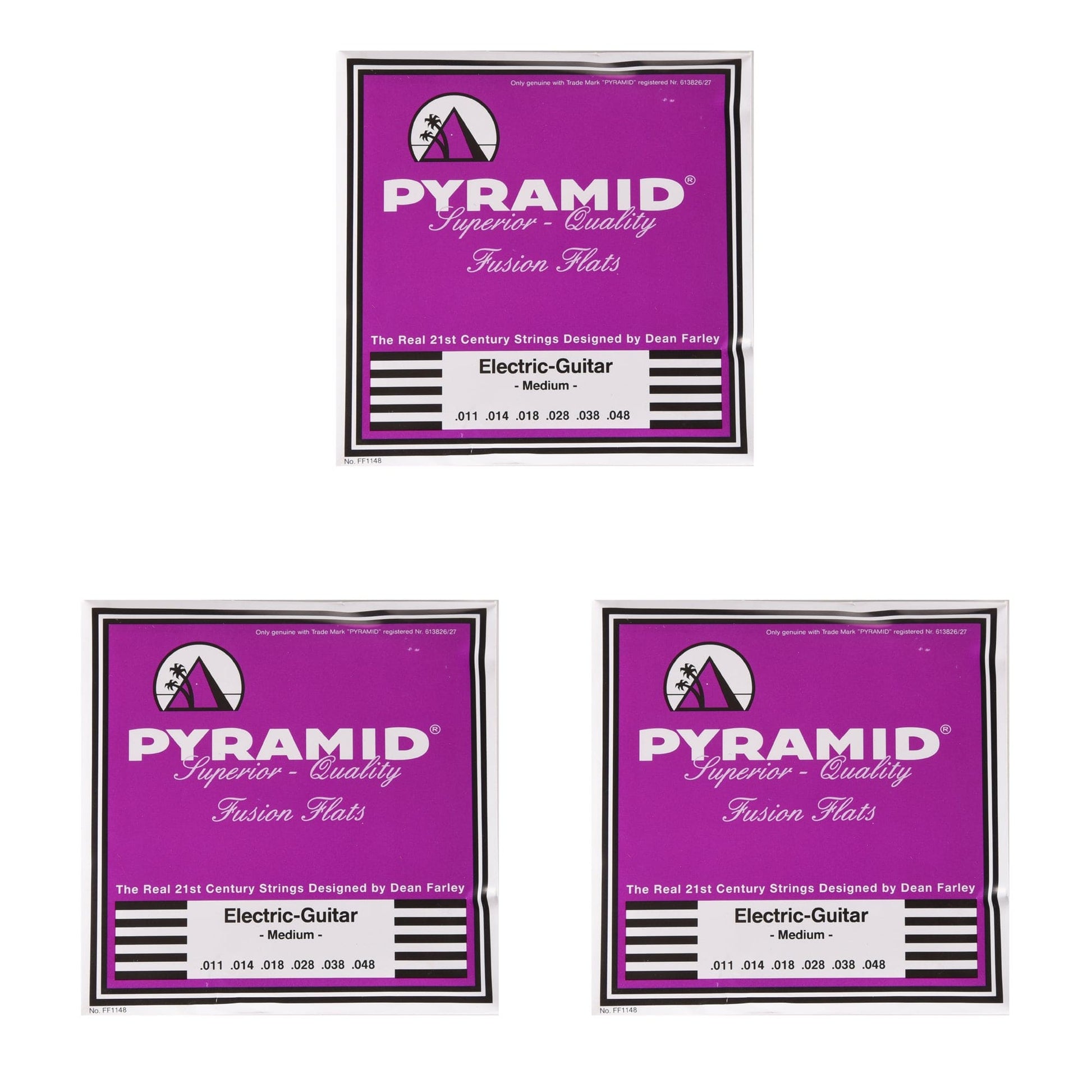 Pyramid Fusion Flats Chrome-Nickel Flatwound Guitar Strings Medium 11-48 3 Pack Bundle Accessories / Straps