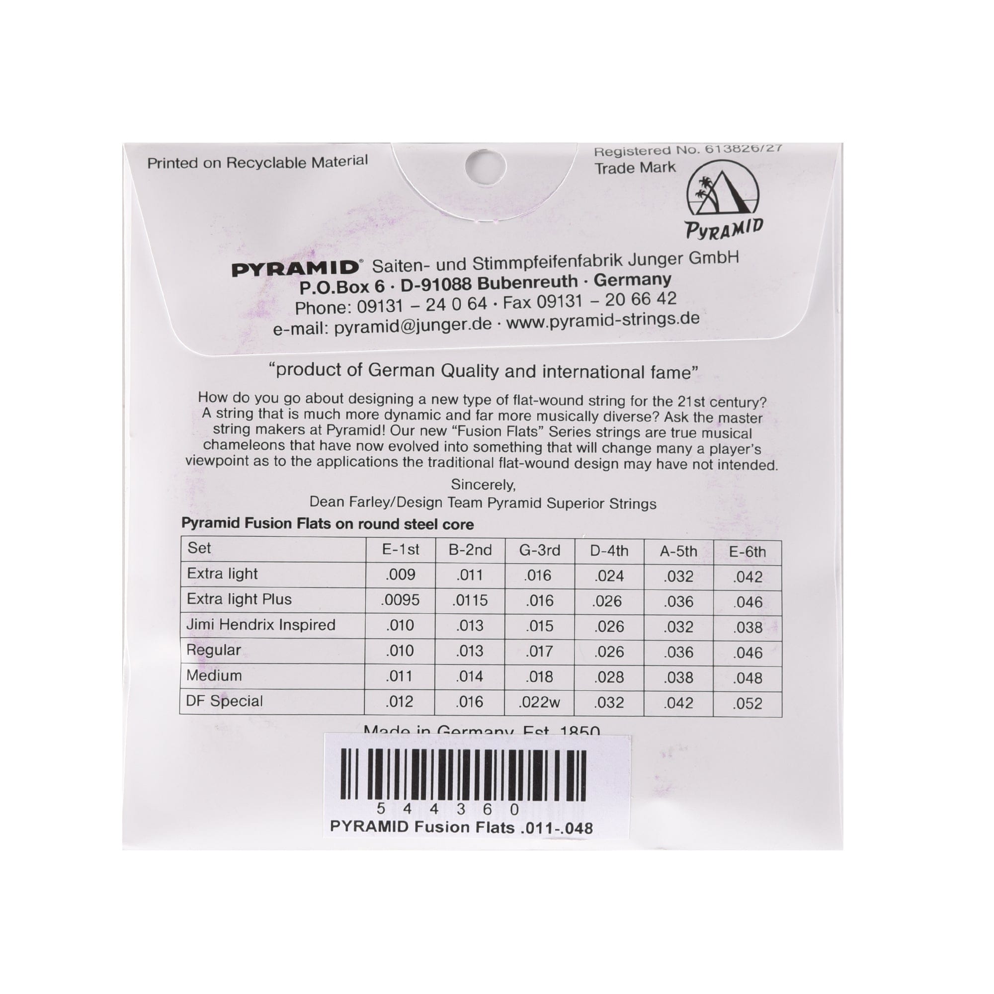 Pyramid Fusion Flats Chrome-Nickel Flatwound Guitar Strings Medium 11-48 Accessories / Straps