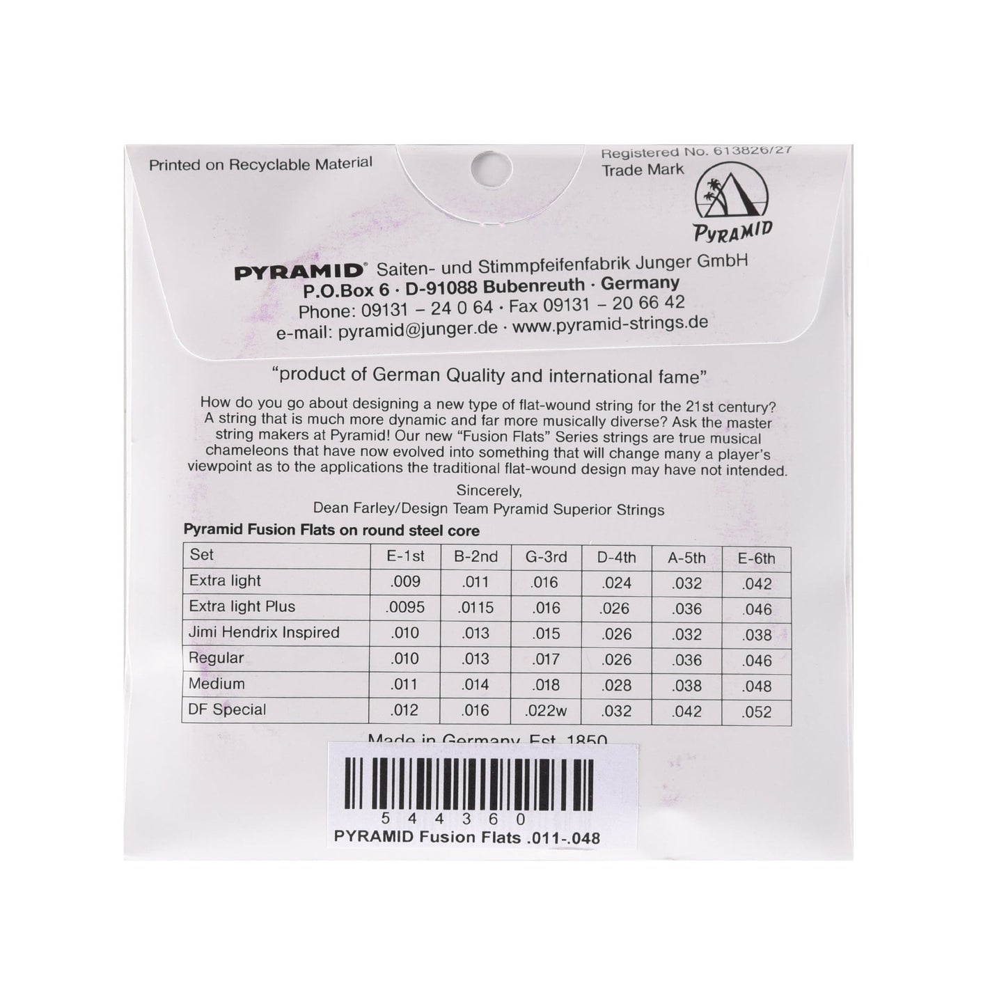 Pyramid Fusion Flats Chrome-Nickel Flatwound Guitar Strings Medium 11-48 Accessories / Straps