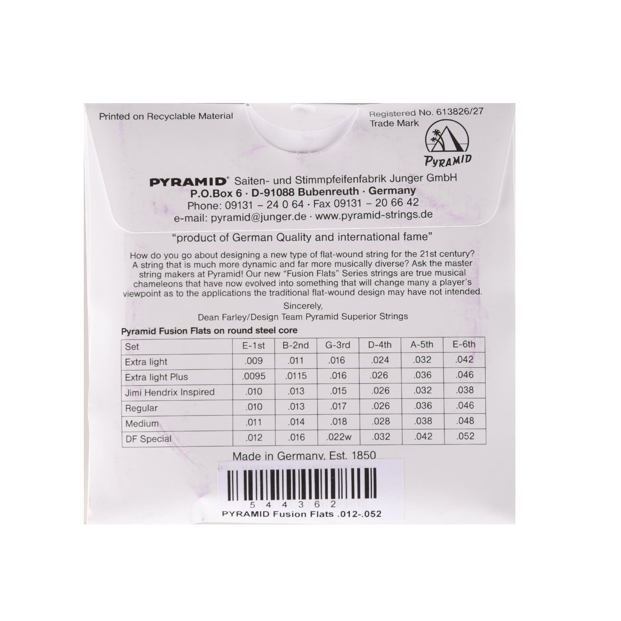 Pyramid Fusion Flats Chrome-Nickel Flatwound Guitar Strings DF Special 12-52 Accessories / Strings / Bass Strings