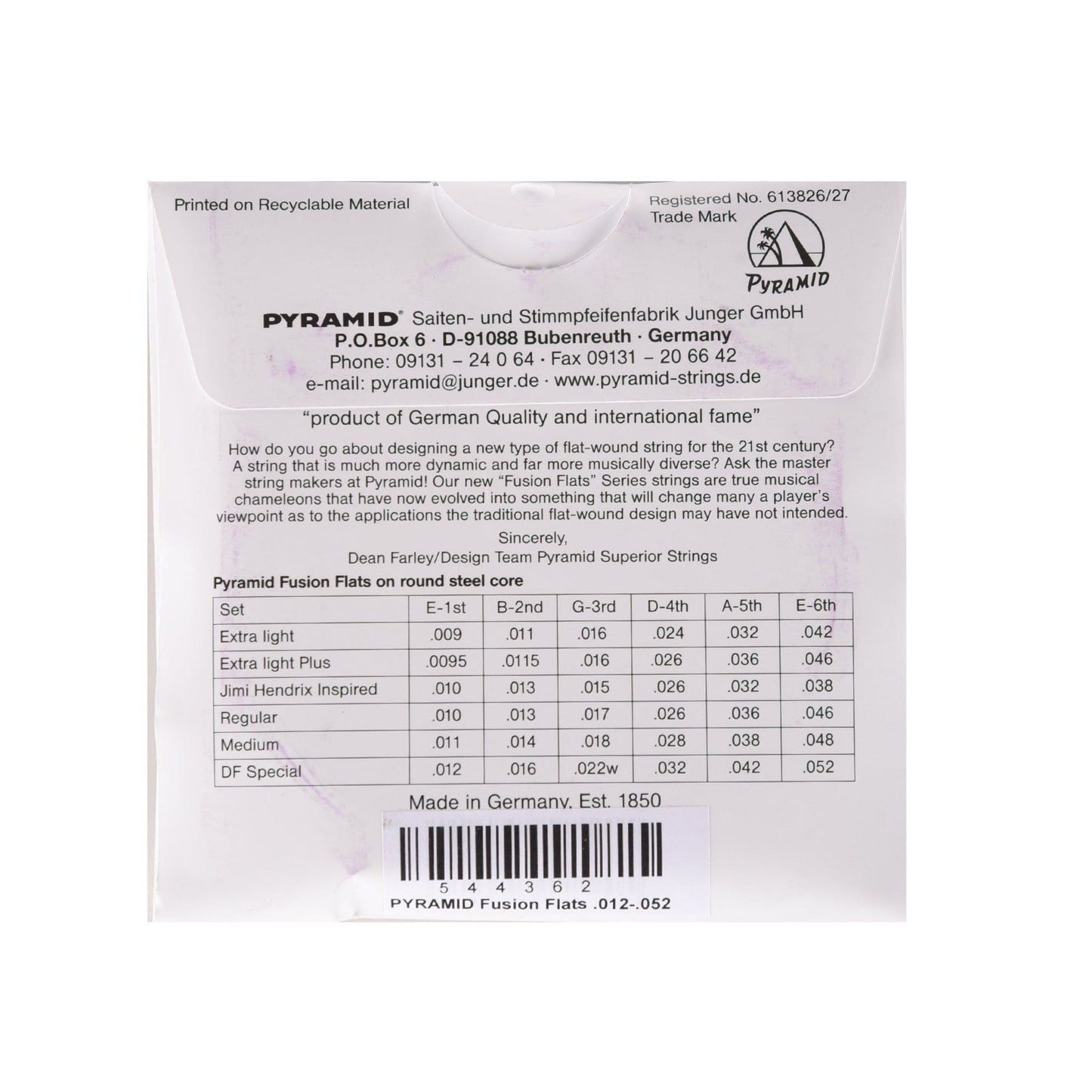 Pyramid Fusion Flats Chrome-Nickel Flatwound Guitar Strings DF Special 12-52 Accessories / Strings / Bass Strings