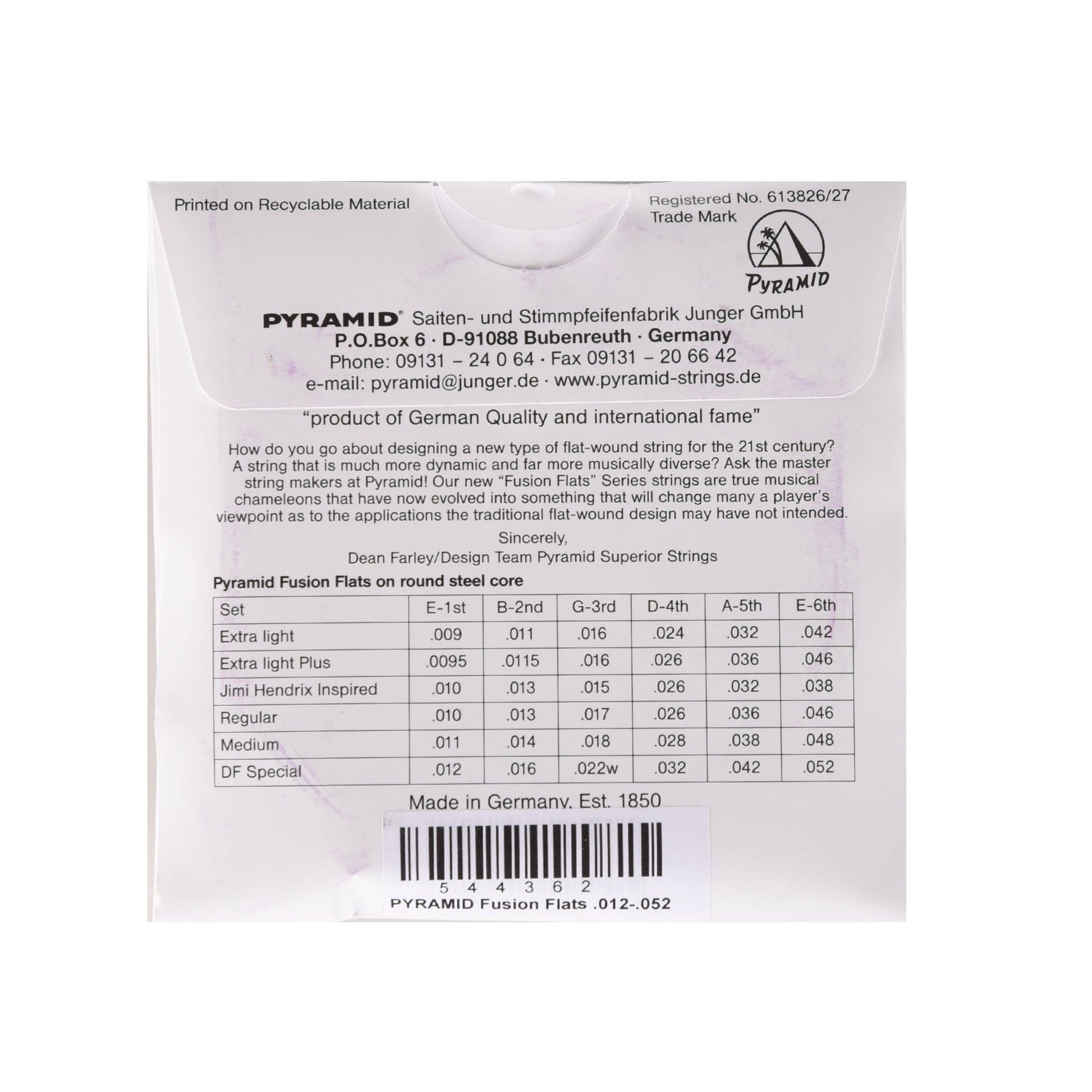 Pyramid Fusion Flats Chrome-Nickel Flatwound Guitar Strings DF Special 12-52 Accessories / Strings / Bass Strings