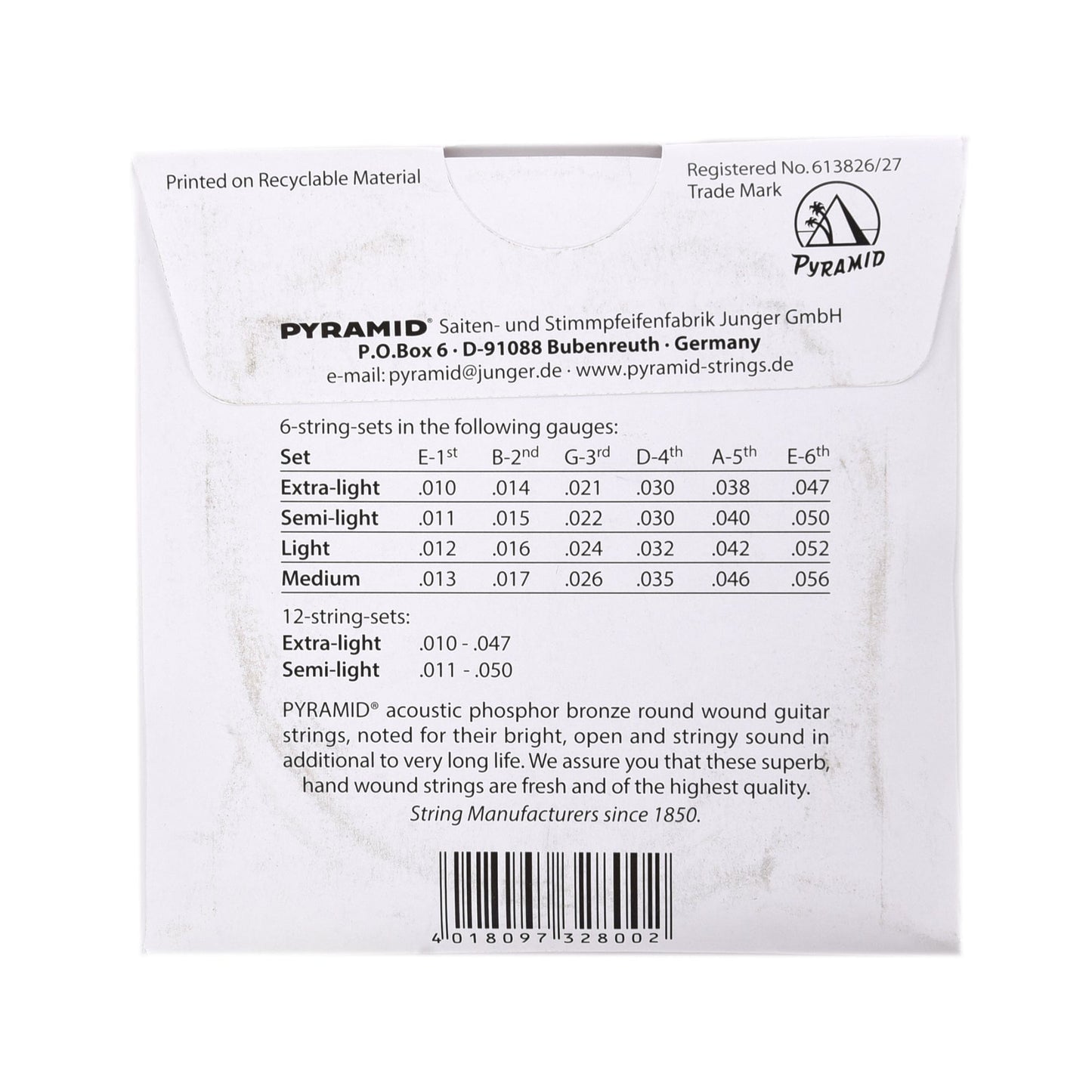 Pyramid 328 Acoustic Premium Phosphor Bronze Medium 13-56 Accessories / Strings / Guitar Strings