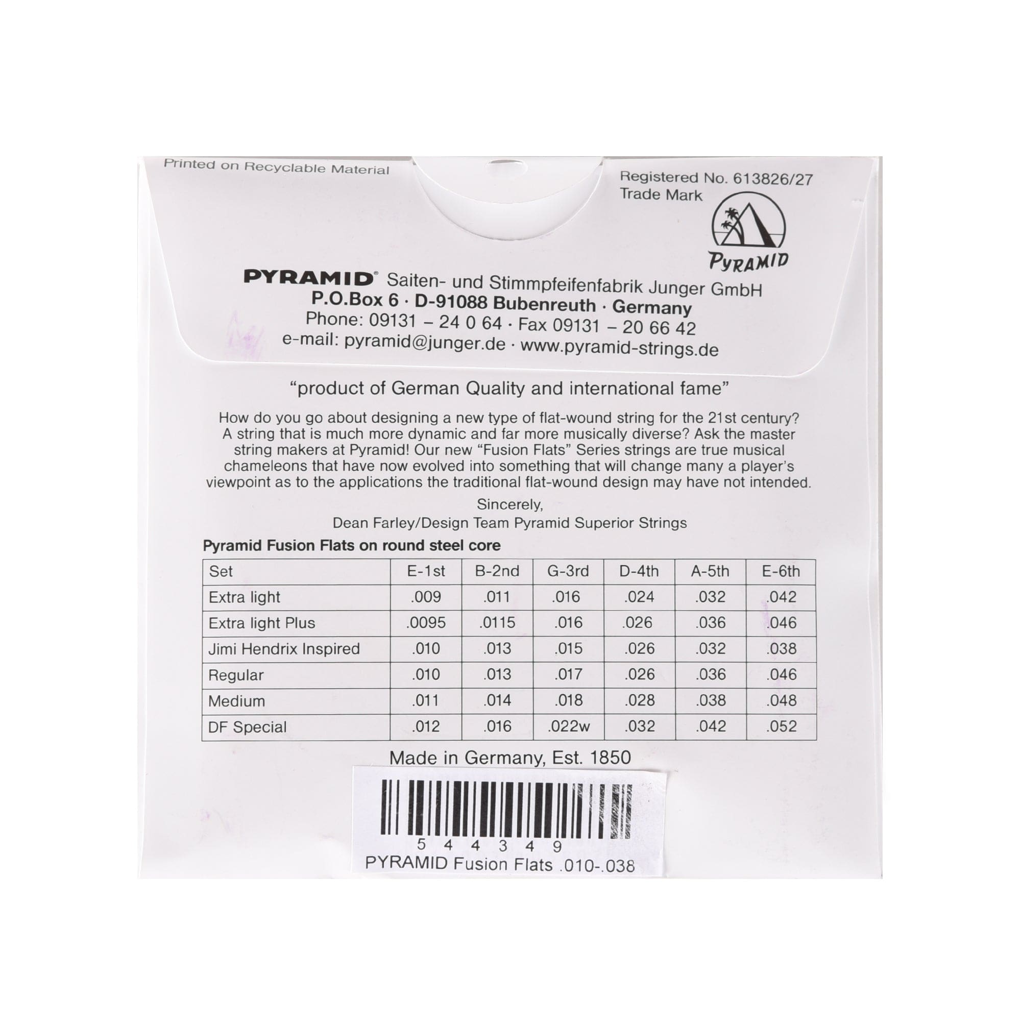 5033 String Fusing Pyramid Fusion Flats Chrome-Nickel Flatwound Guitar Strings Jimi Hendr ...