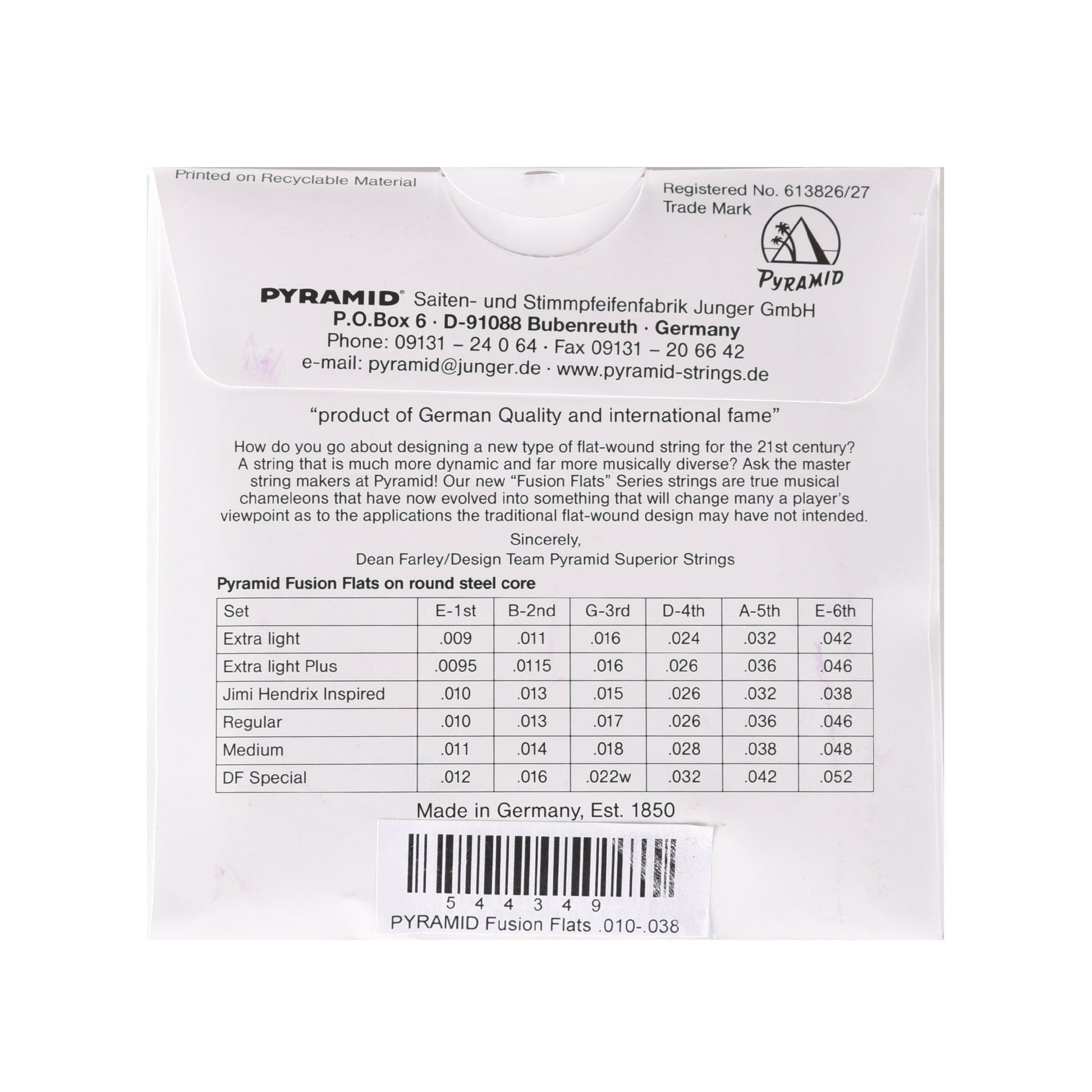 Pyramid Fusion Flats Chrome-Nickel Flatwound Guitar Strings Jimi Hendrix-Inspired 10-38 Accessories / Strings / Guitar Strings