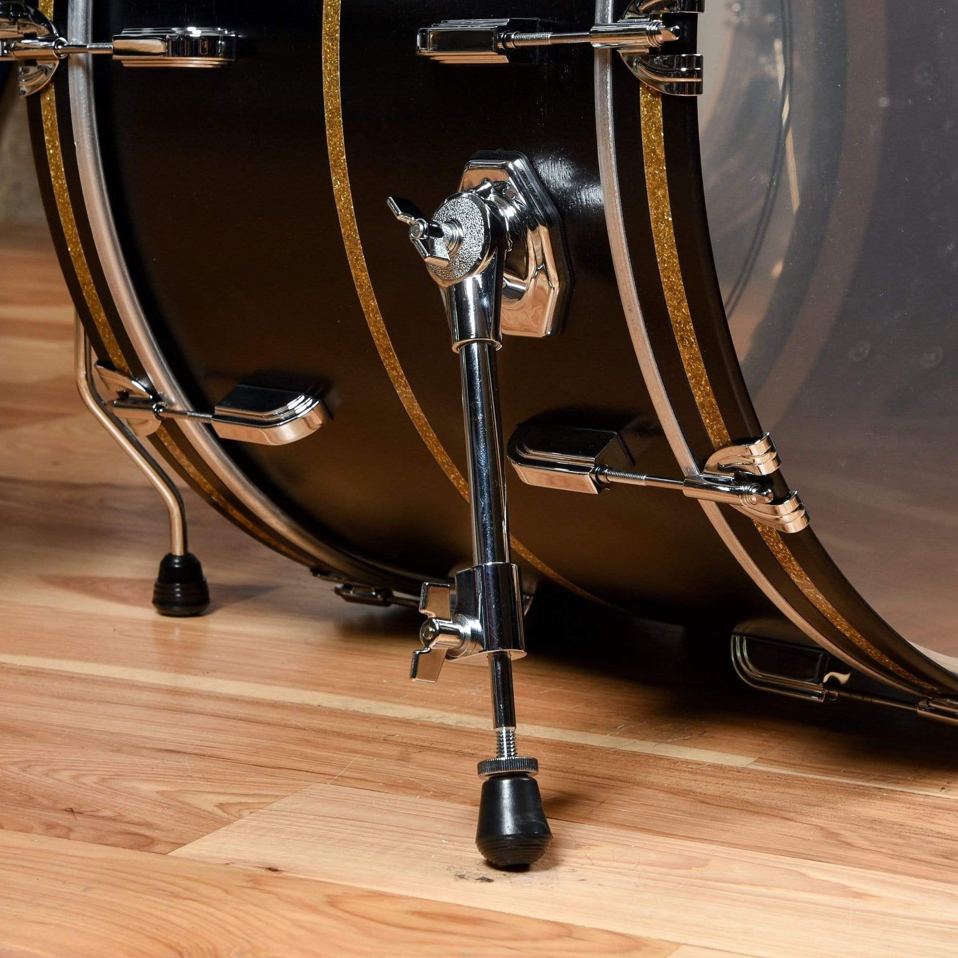 Q Drum Co. 13/16/24 Mahogany/Poplar/Mahogany 3pc. Drum Kit Black Satin w/Gold Sparkle Inlay Drums and Percussion / Acoustic Drums / Full Acoustic Kits