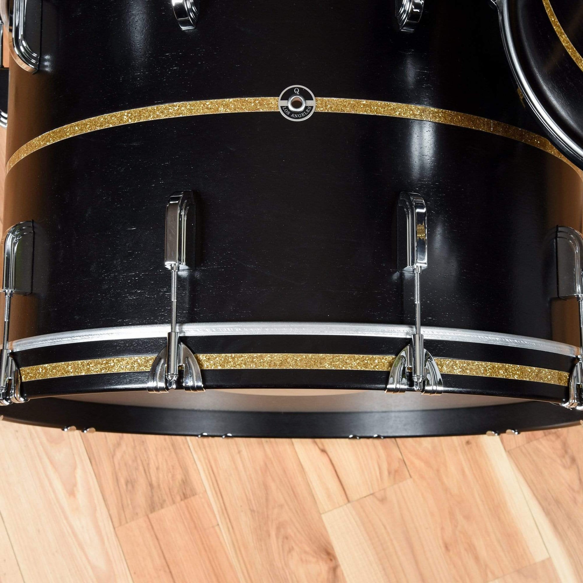 Q Drum Co. 13/16/24 Mahogany/Poplar/Mahogany 3pc. Drum Kit Black Satin w/Gold Sparkle Inlay Drums and Percussion / Acoustic Drums / Full Acoustic Kits