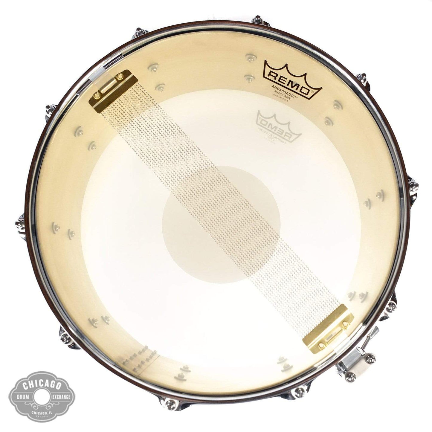 Q Drum Co. 6x14 1/8" Brass Plate Snare Drum Dark Brown Patina w/Brushed Brass Stripe Drums and Percussion / Acoustic Drums / Snare