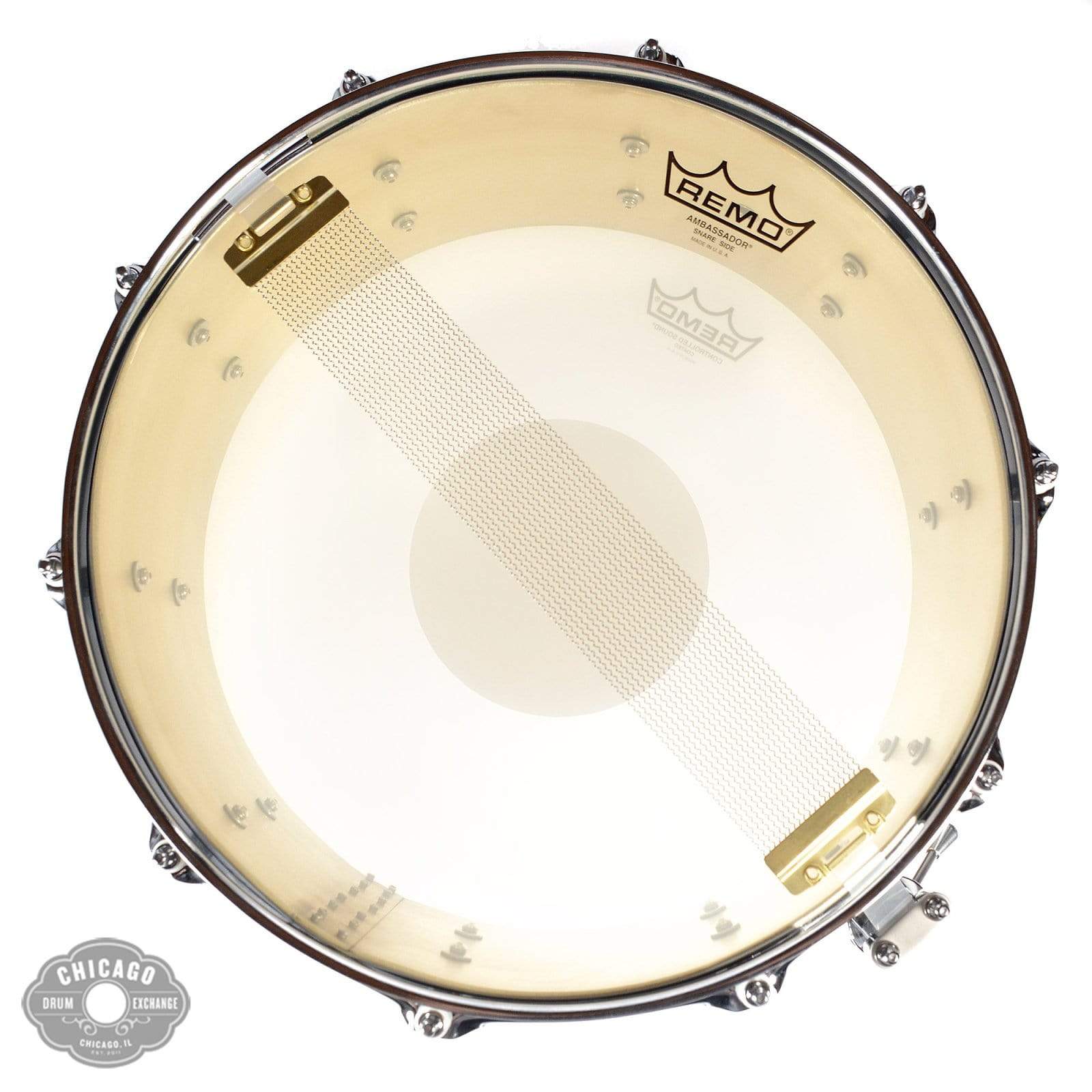 Q Drum Co. 6x14 1/8" Brass Plate Snare Drum Dark Brown Patina w/Brushed Brass Stripe Drums and Percussion / Acoustic Drums / Snare