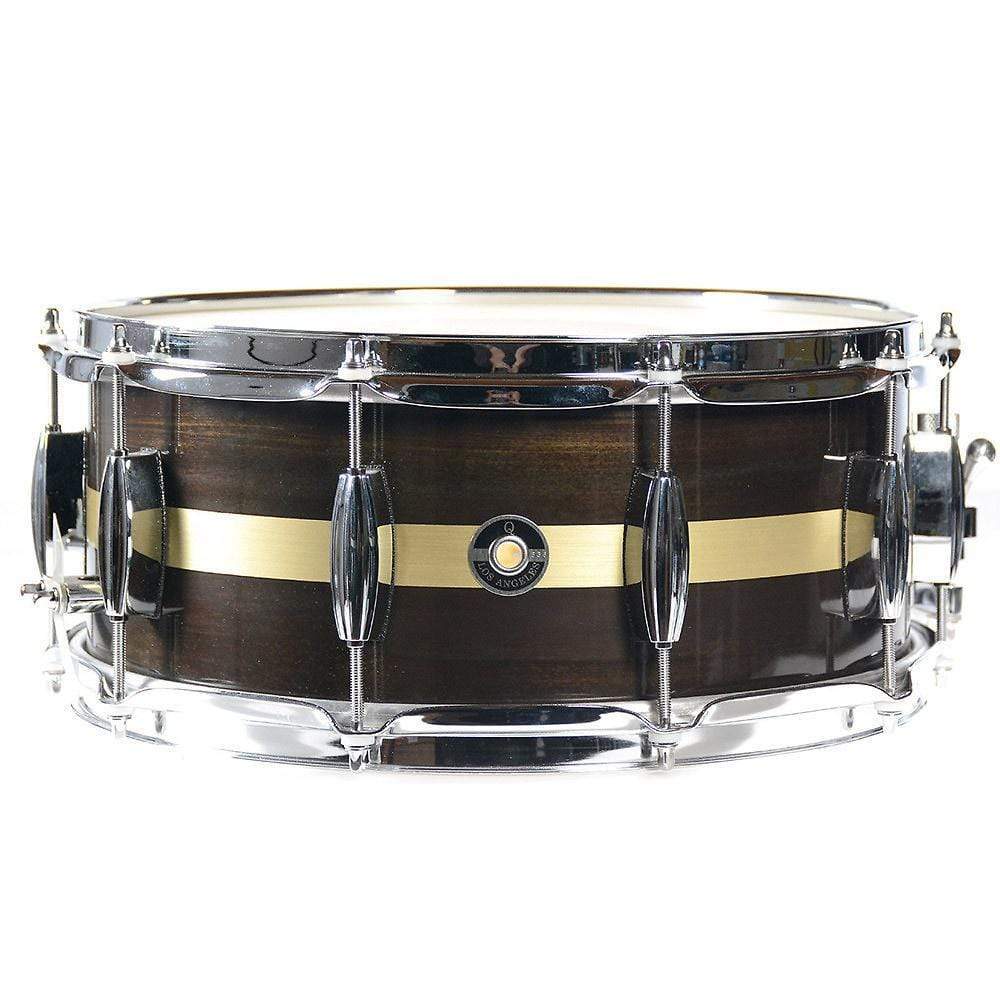 Q Drum Co. 6x14 1/8" Brass Plate Snare Drum Dark Brown Patina w/Brushed Brass Stripe Drums and Percussion / Acoustic Drums / Snare