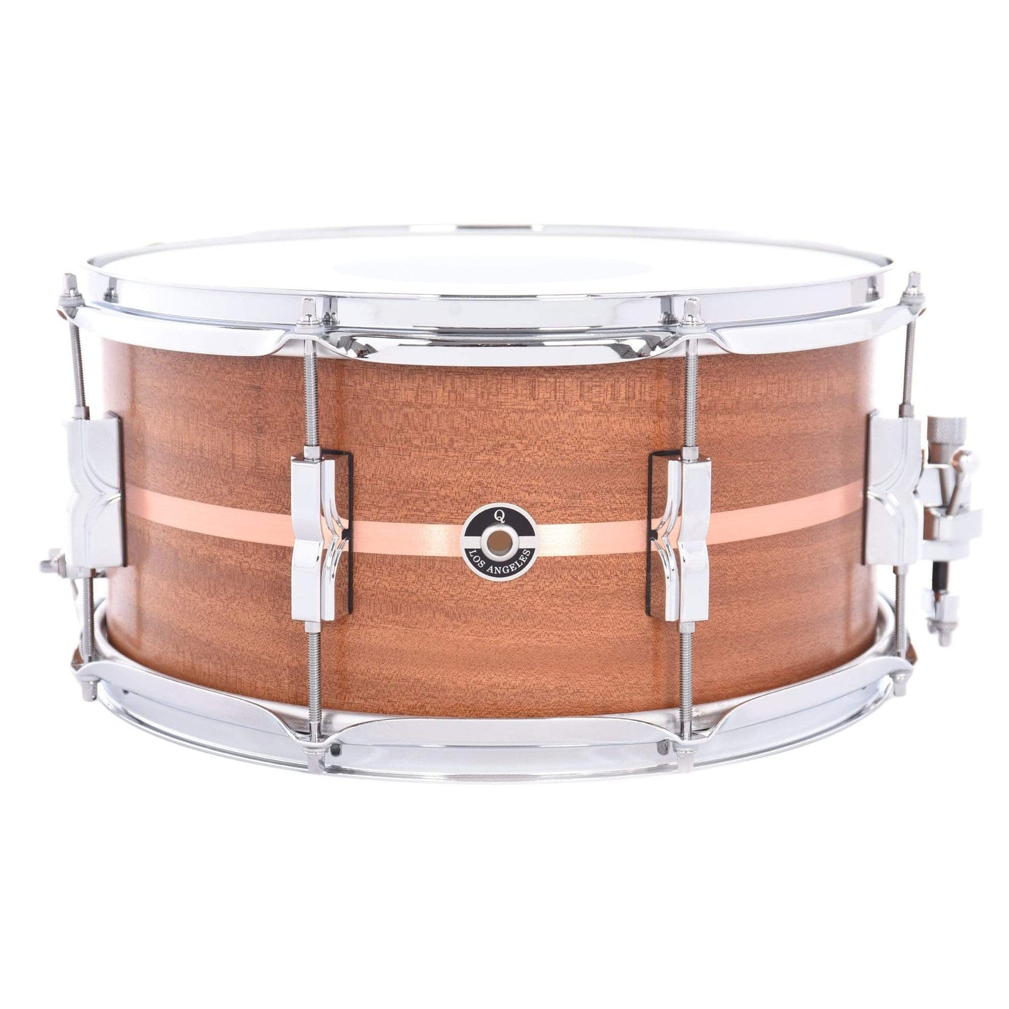 Q Drum Co. 7x14 Mahogany/Poplar Snare Drum Mahogany Satin w/Copper Inlay, Maple Reinforcement Rings, Trick Throw, Die Cast Hoops Drums and Percussion / Acoustic Drums / Snare