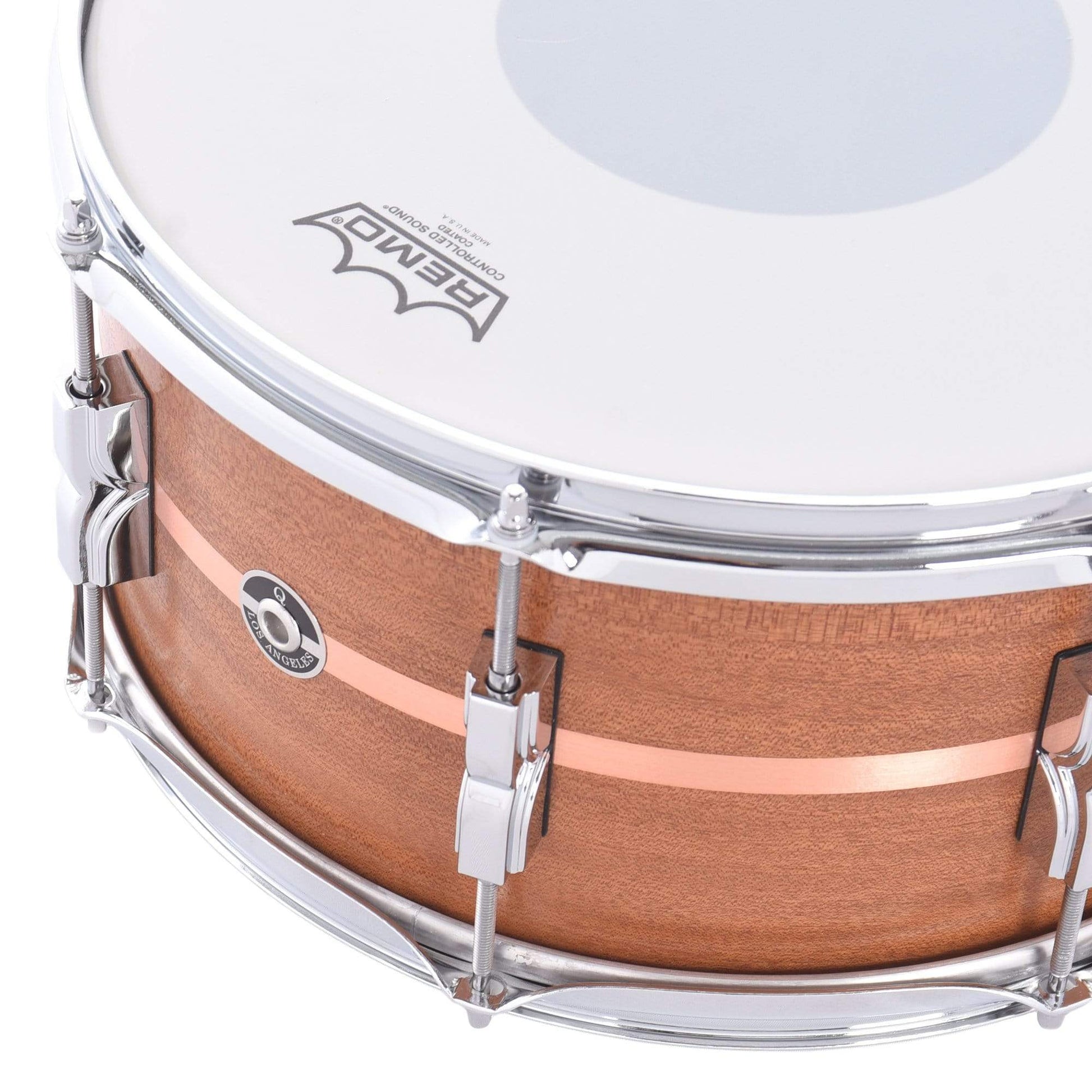 Q Drum Co. 7x14 Mahogany/Poplar Snare Drum Mahogany Satin w/Copper Inlay, Maple Reinforcement Rings, Trick Throw, Die Cast Hoops Drums and Percussion / Acoustic Drums / Snare