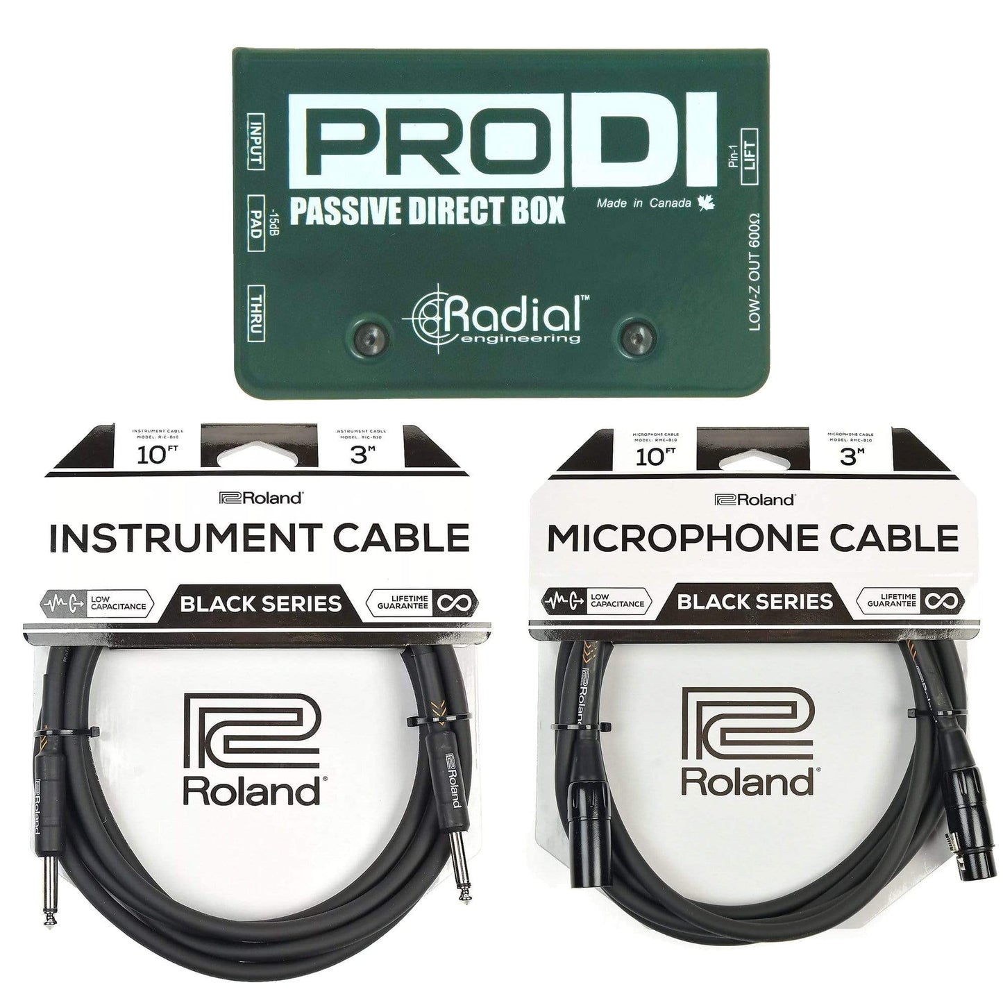 Radial Pro-DI Passive Direct Box w/2 Instrument Cables and XLR Cable Bundle Pro Audio / DI Boxes