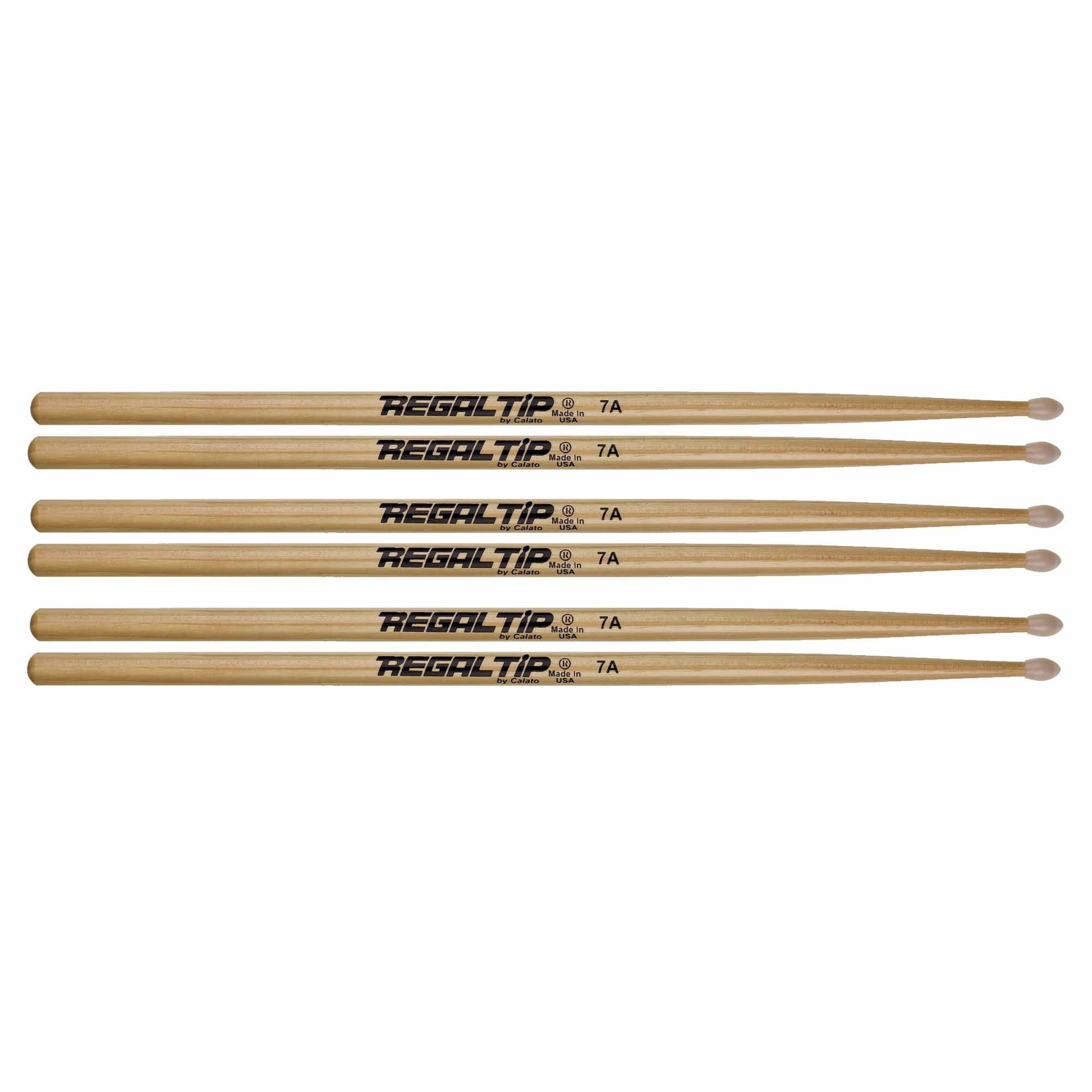 Regal Tip 7A American Hickory Nylon Tip Drum Sticks (3 Pair Bundle) Drums and Percussion / Parts and Accessories / Drum Sticks and Mallets