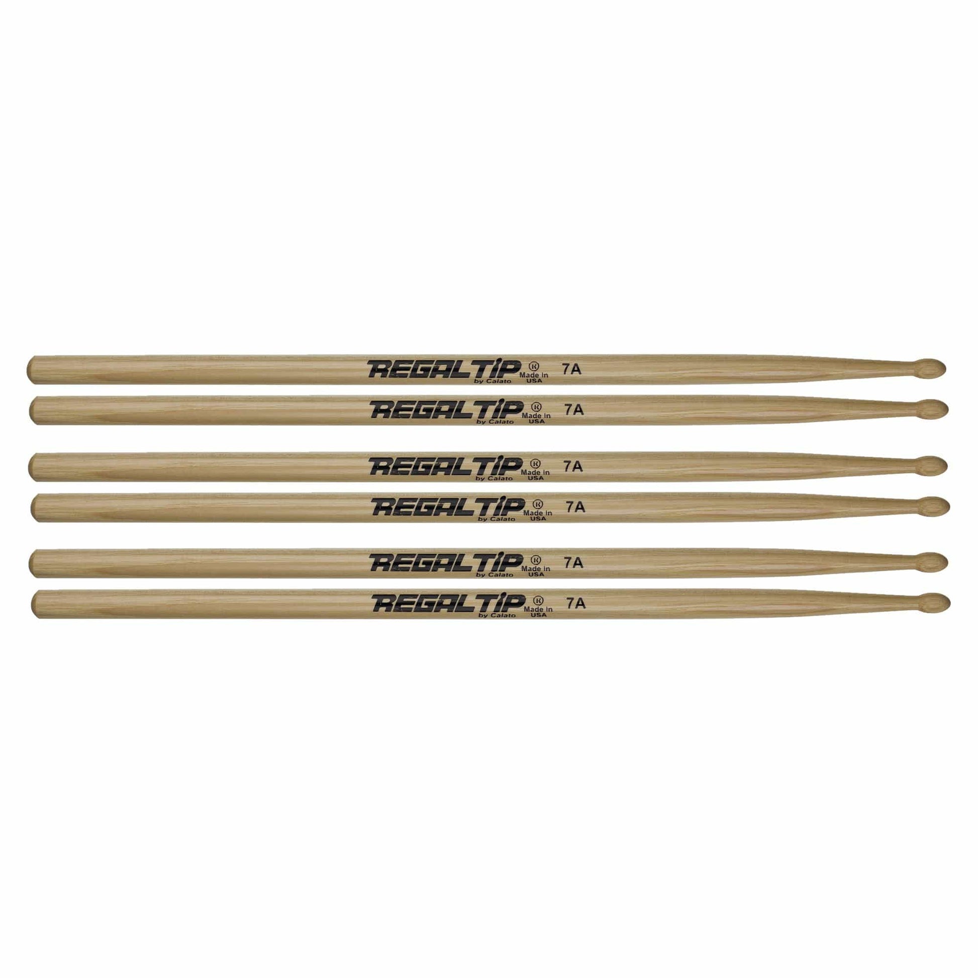 Regal Tip 7A Hickory Wood Tip Drum Sticks (3 Pair Bundle) Drums and Percussion / Parts and Accessories / Drum Sticks and Mallets