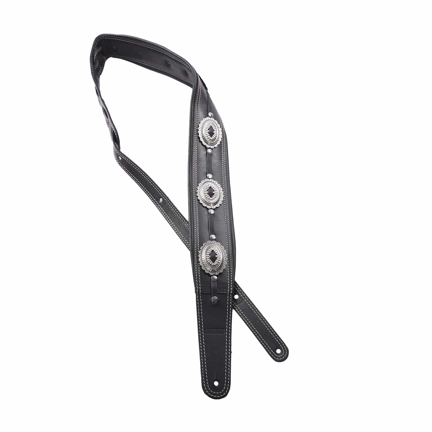 Richter Springbreak I Concho Guitar Strap Genuine Leather Padded Black / Old Nickel Accessories / Straps