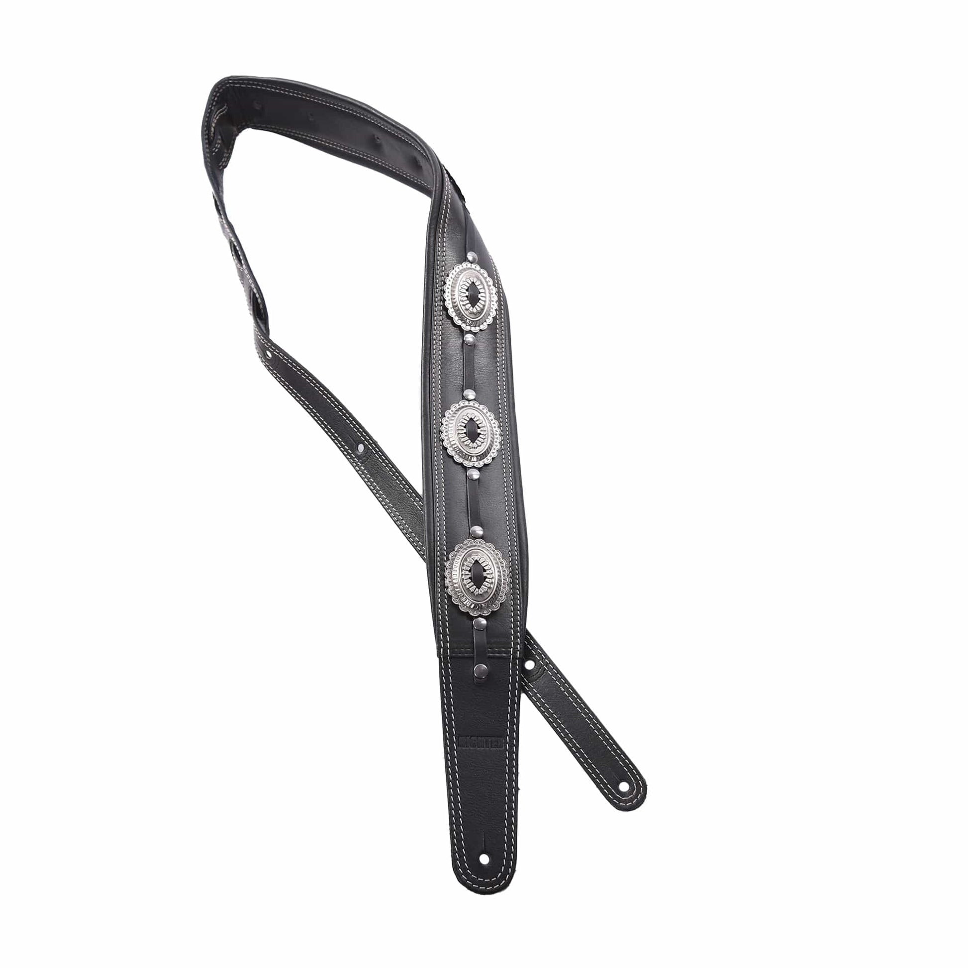 Richter Springbreak I Concho Guitar Strap Genuine Leather Padded Black / Old Nickel Accessories / Straps