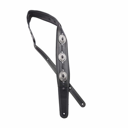 Richter Springbreak I Concho Guitar Strap Genuine Leather Padded Black / Old Nickel Accessories / Straps