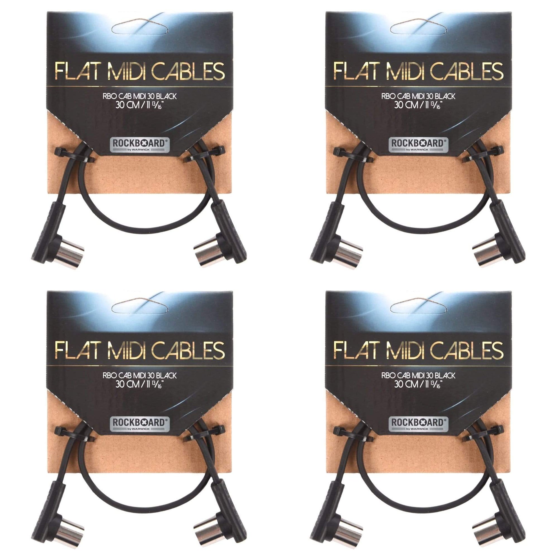 Rockgear Midi Cable, 30cm / 11.81" Black 4 Pack Bundle Accessories / Cables