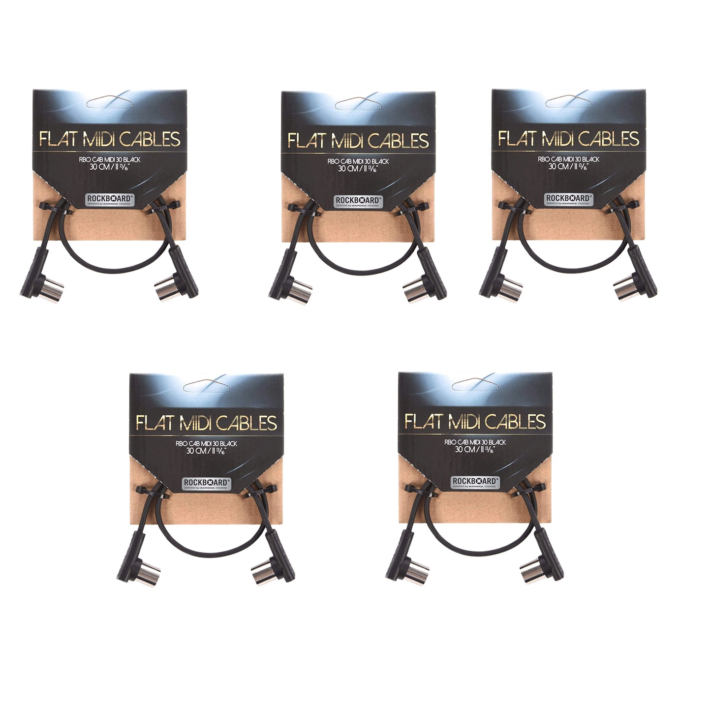 Rockgear Midi Cable, 30cm / 11.81" Black 5 Pack Bundle Accessories / Cables