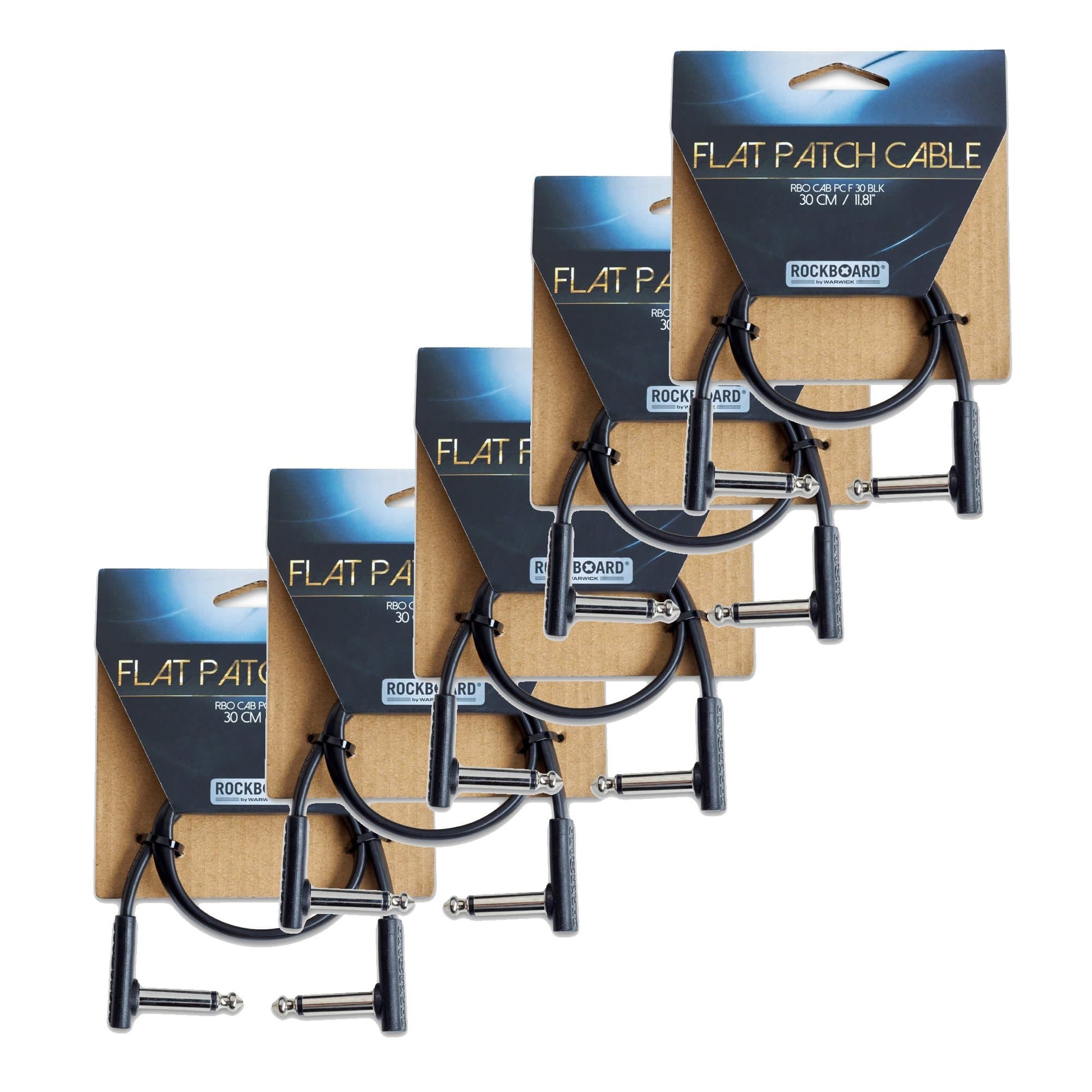 RockGear RockBoard Flat Patch Cable Black 30cm (11.81") 5 Pack Bundle Accessories / Cables