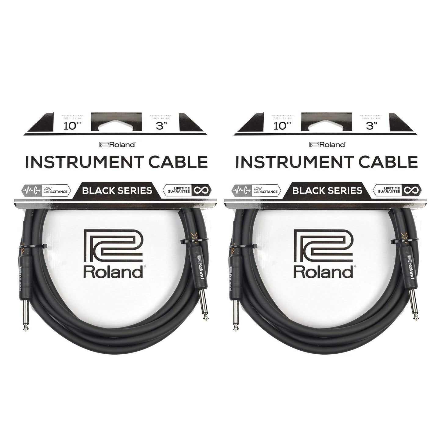 Roland Black Series 10ft S/S 1/4" Instrument Cable 2 Pack Bundle Accessories / Cables