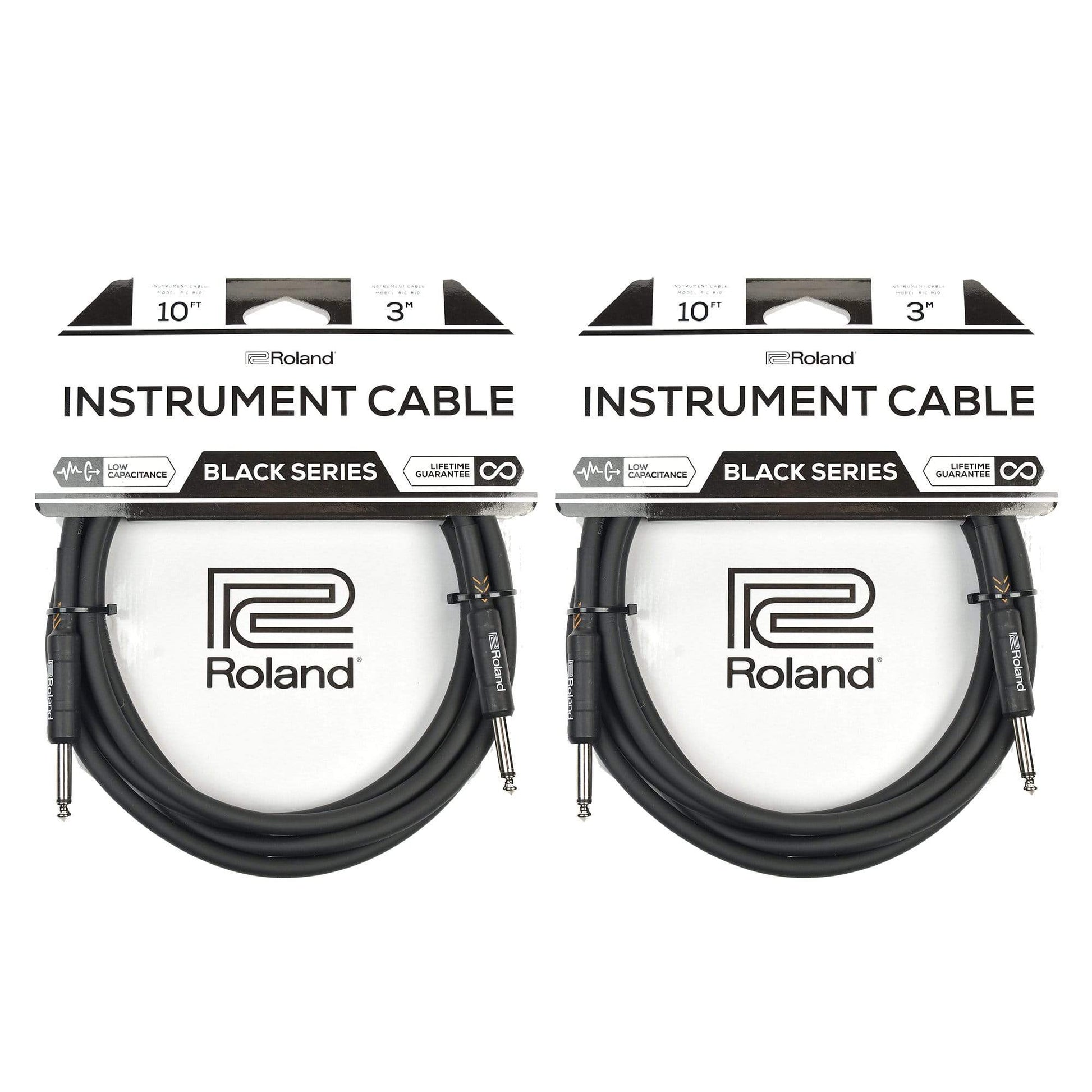 Roland Black Series 10ft S/S 1/4" Instrument Cable 2 Pack Bundle Accessories / Cables