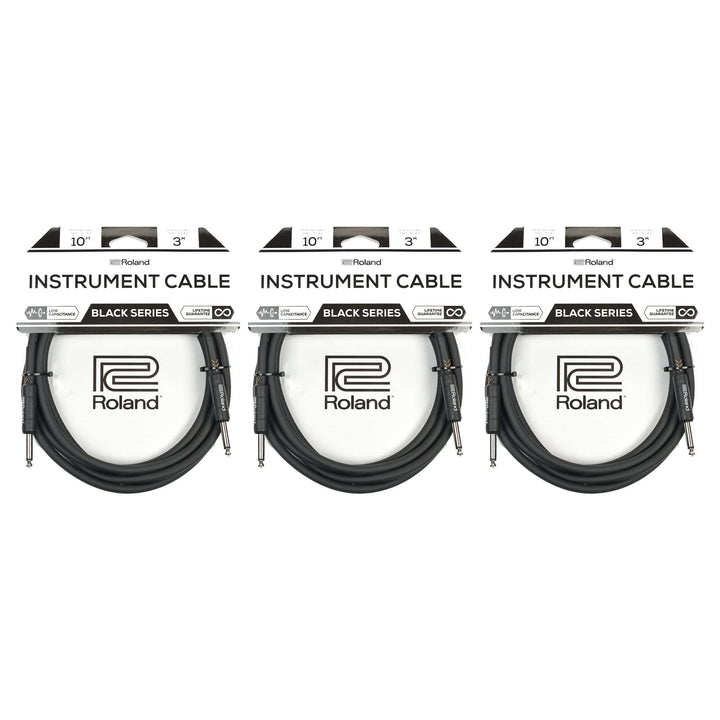 Roland Black Series 10ft S/S 1/4" Instrument Cable 3 Pack Bundle