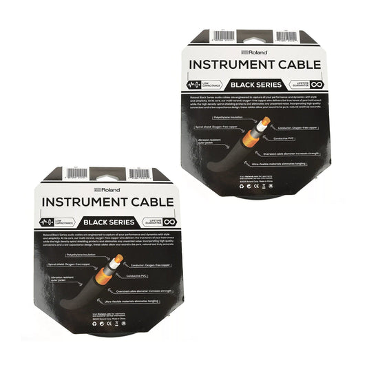Roland Black Series 20ft A/S 1/4" Instrument Cable 2 Pack Bundle Accessories / Cables