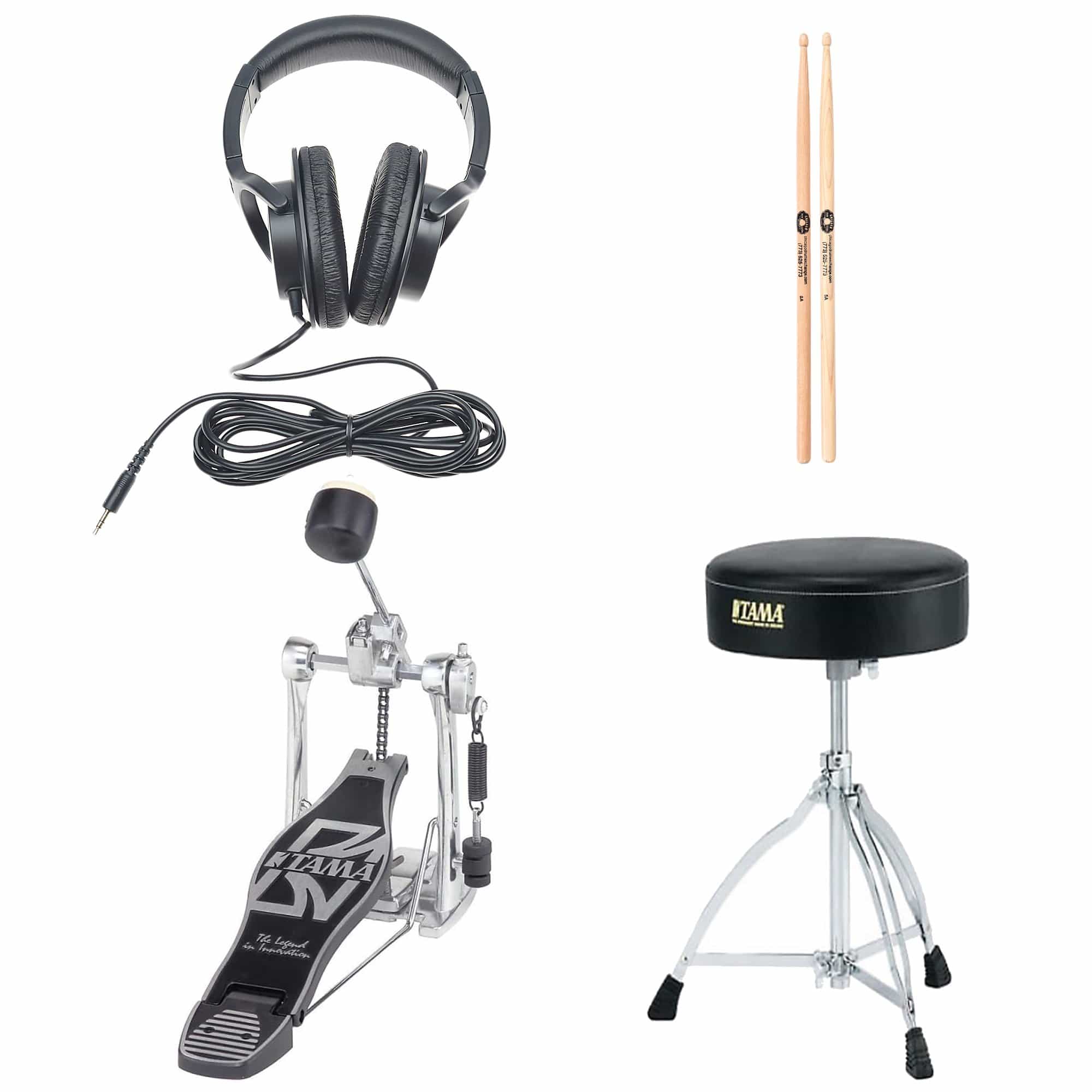 Roland RH-5 Headphones, Pedal, Throne & Sticks Electronic Drum Accessory Bundle Home Audio / Headphones / On-ear Headphones