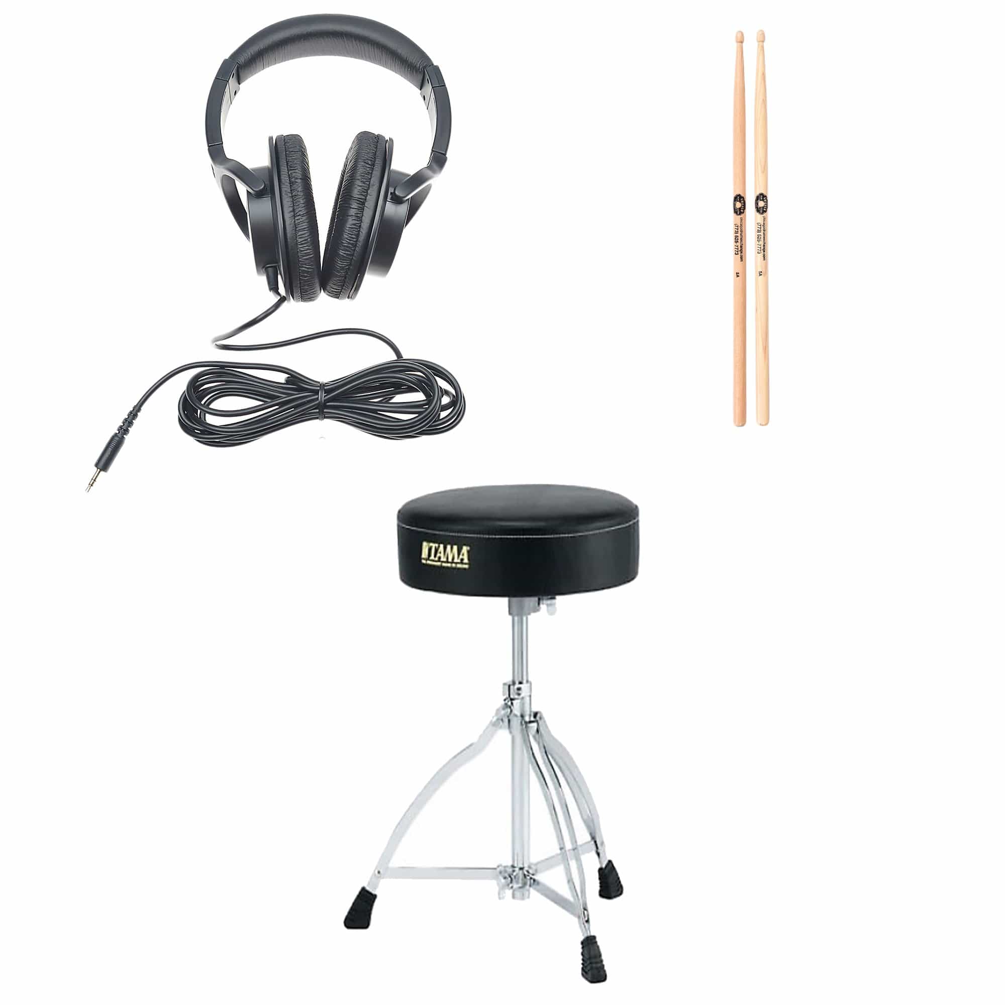 Roland RH-5 Headphones, Throne & Sticks Electronic Drum Accessory Bundle Home Audio / Headphones / On-ear Headphones