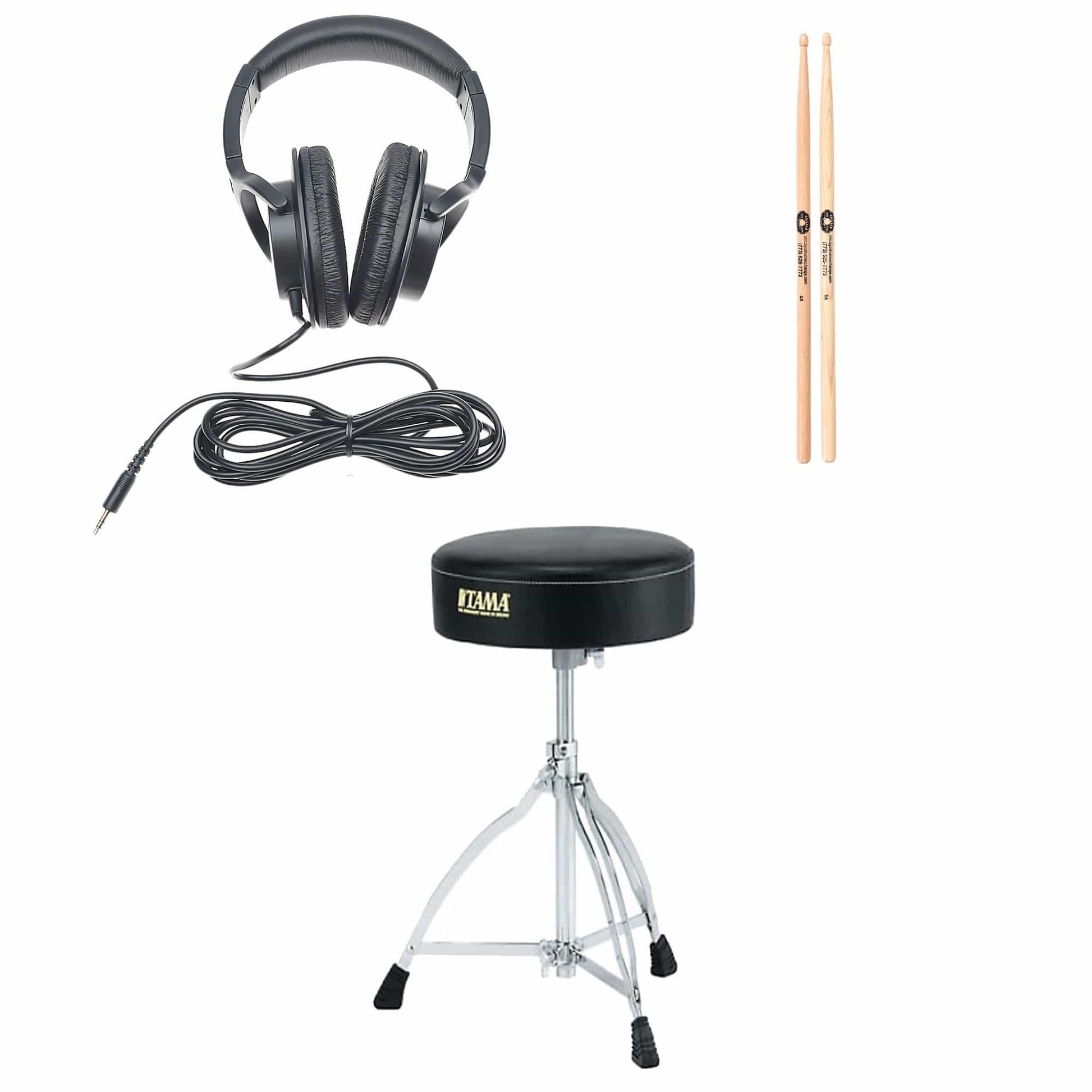 Roland RH-5 Headphones, Throne & Sticks Electronic Drum Accessory Bundle Home Audio / Headphones / On-ear Headphones