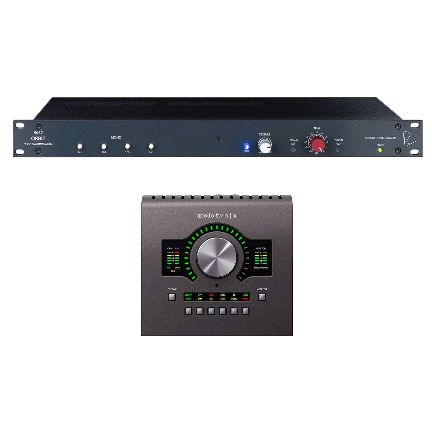 Universal Audio Apollo Twin X Heritage Edition Audio Interface w/ DUO Processing (Desktop/Mac/Win/TB3) and Rupert Neve Designs 5057 Orbit 16 x 2 Summing Mixer Bundle Pro Audio / Mixers