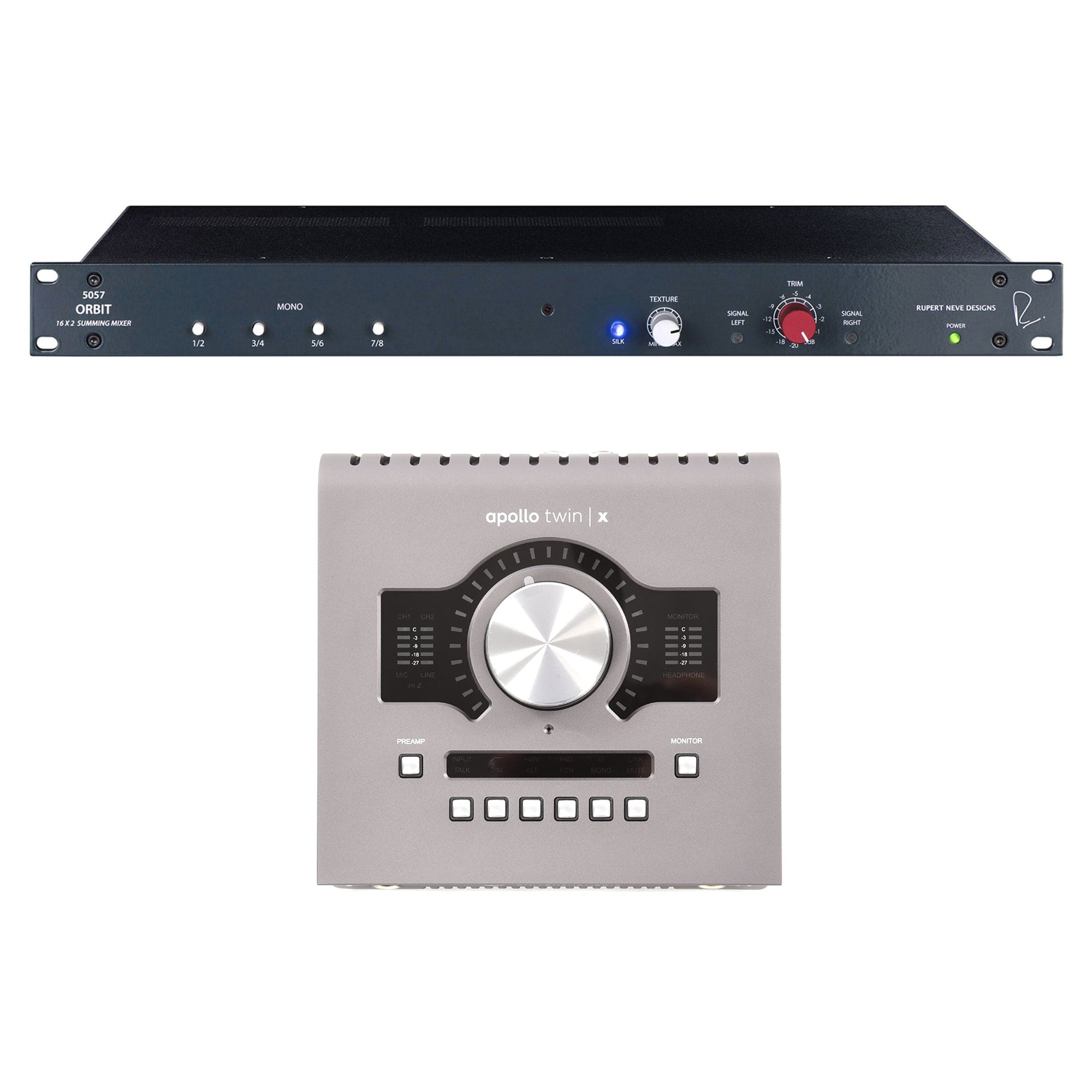 Universal Audio Apollo Twin X Heritage Edition Audio Interface w/ QUAD Processing (Desktop/Mac/Win/TB3) and Rupert Neve Designs 5057 Orbit 16 x 2 Summing Mixer Bundle Pro Audio / Mixers