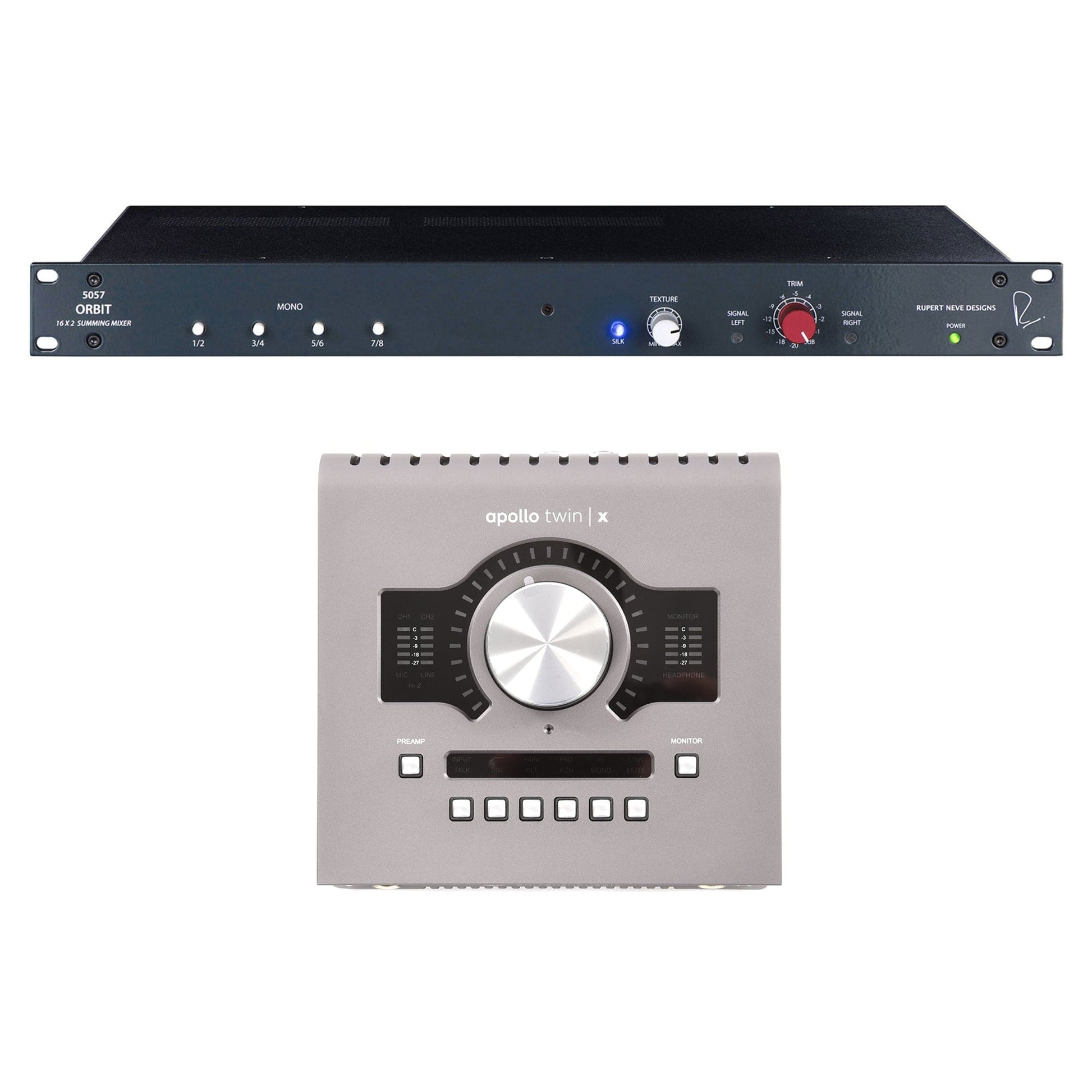 Universal Audio Apollo Twin X Heritage Edition Audio Interface w/ QUAD Processing (Desktop/Mac/Win/TB3) and Rupert Neve Designs 5057 Orbit 16 x 2 Summing Mixer Bundle Pro Audio / Mixers
