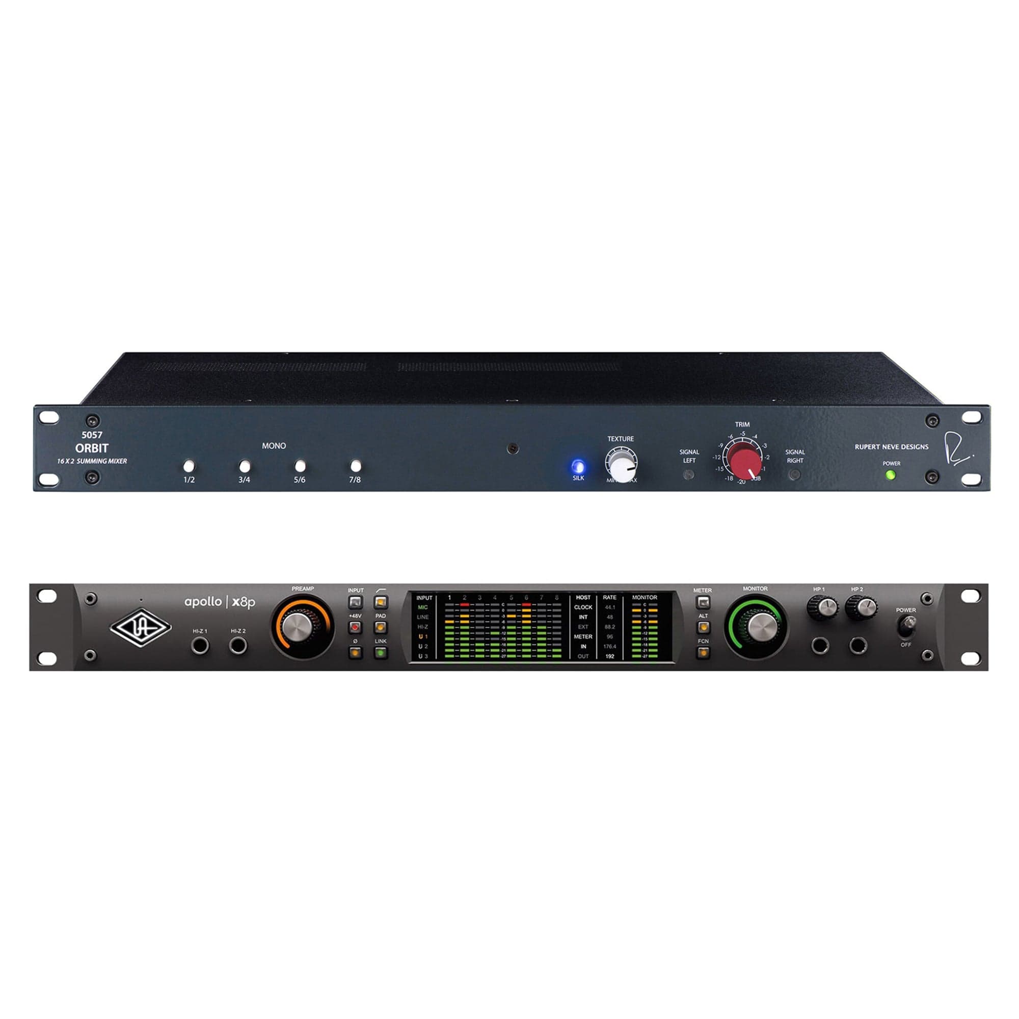 Universal Audio Apollo X8P Heritage Edition Thunderbolt 3 Audio Interface (Mac/Win) and Rupert Neve Designs 5057 Orbit 16 x 2 Summing Mixer Bundle Pro Audio / Mixers